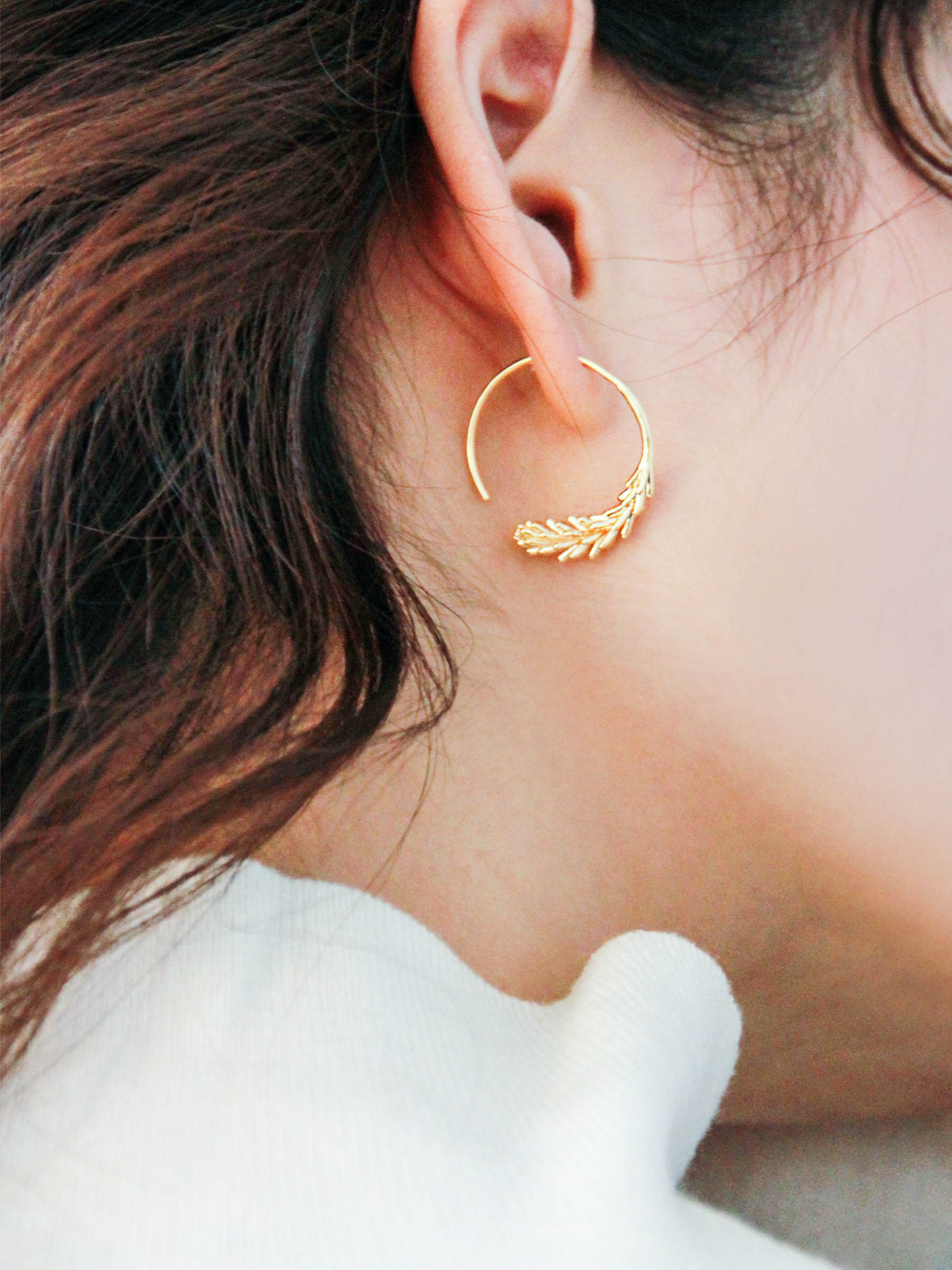 Gold Feather Hoop Earrings