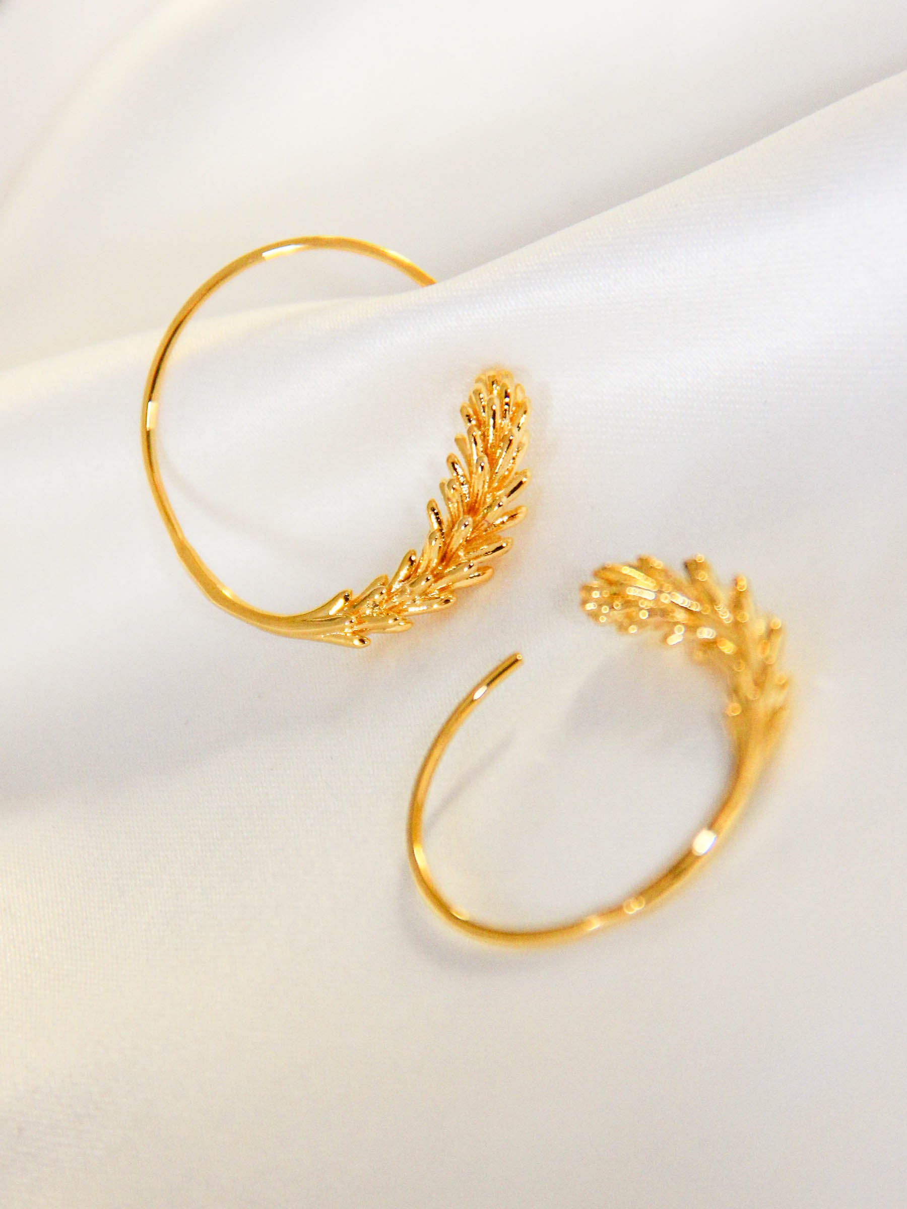 Gold Feather Hoop Earrings