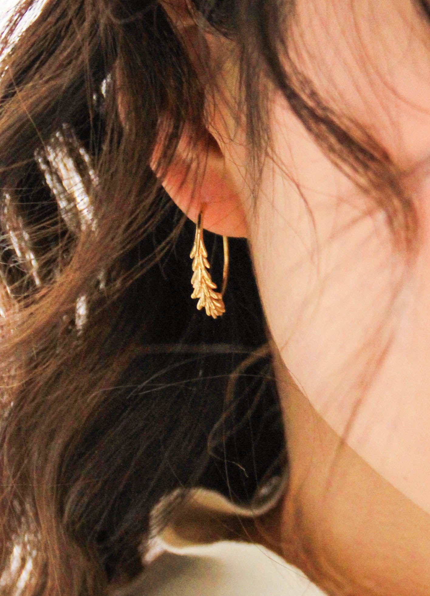 Gold Feather Hoop Earrings