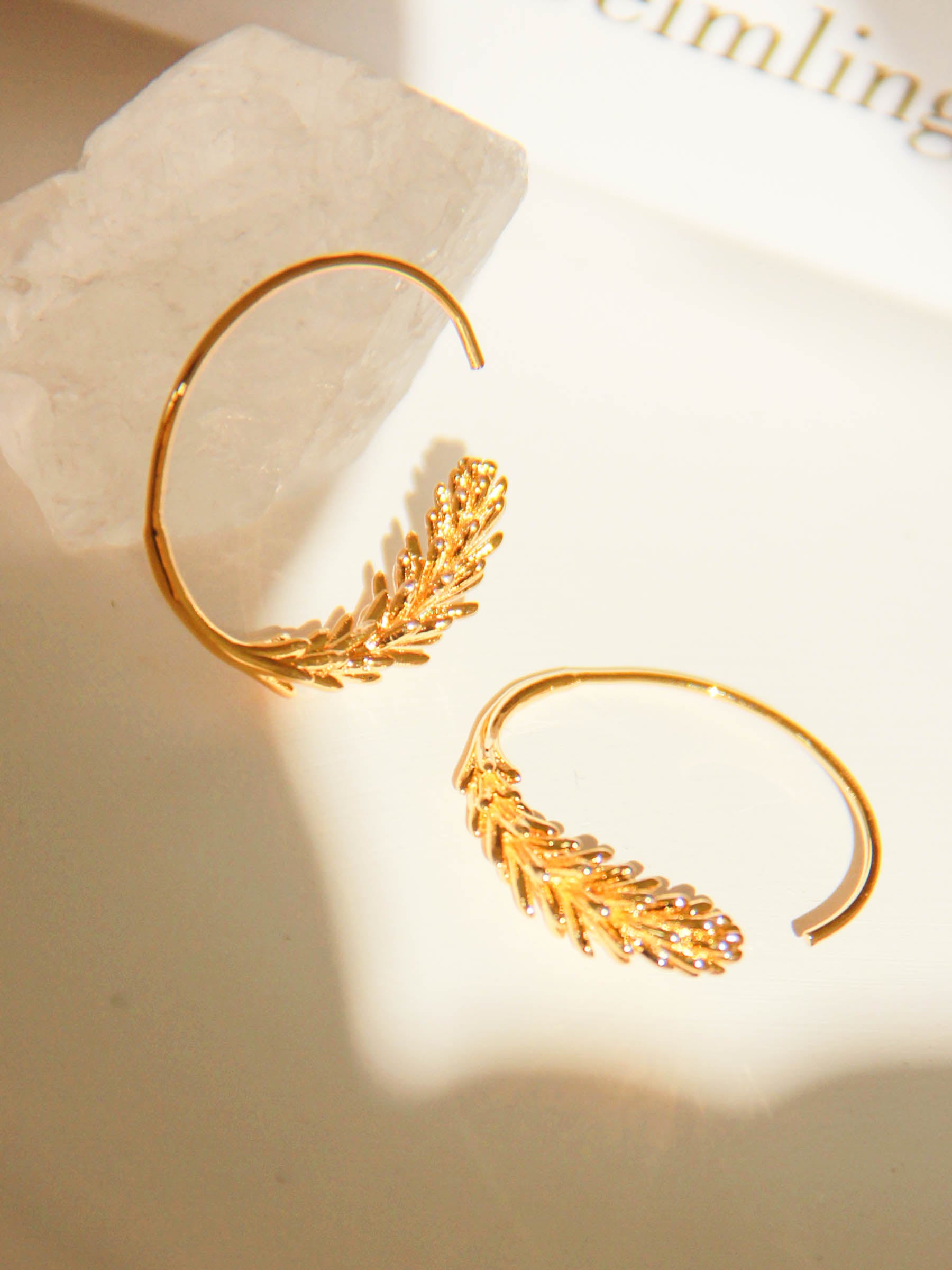 Gold Feather Hoop Earrings