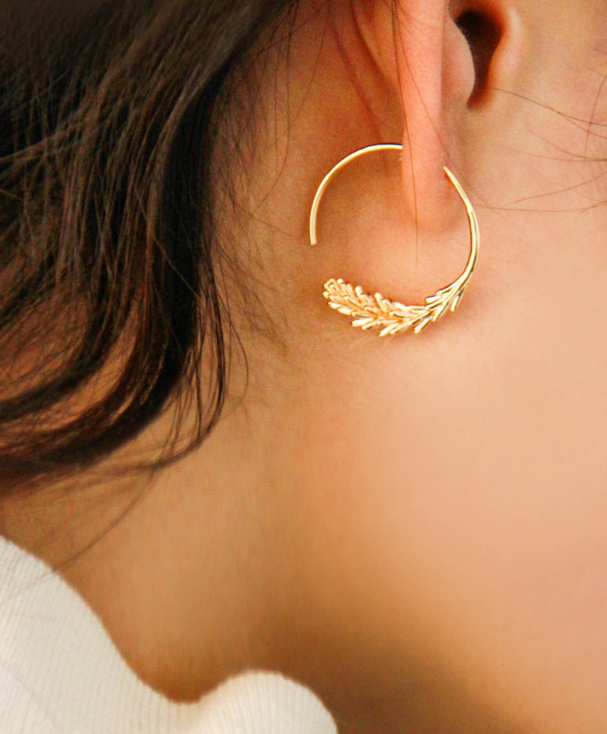 Gold Feather Hoop Earrings