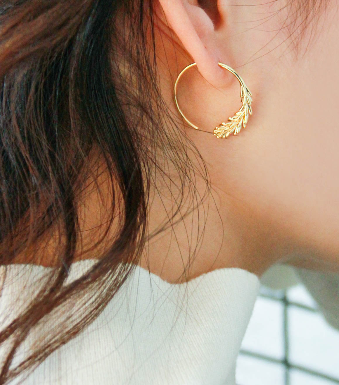 Gold Feather Hoop Earrings