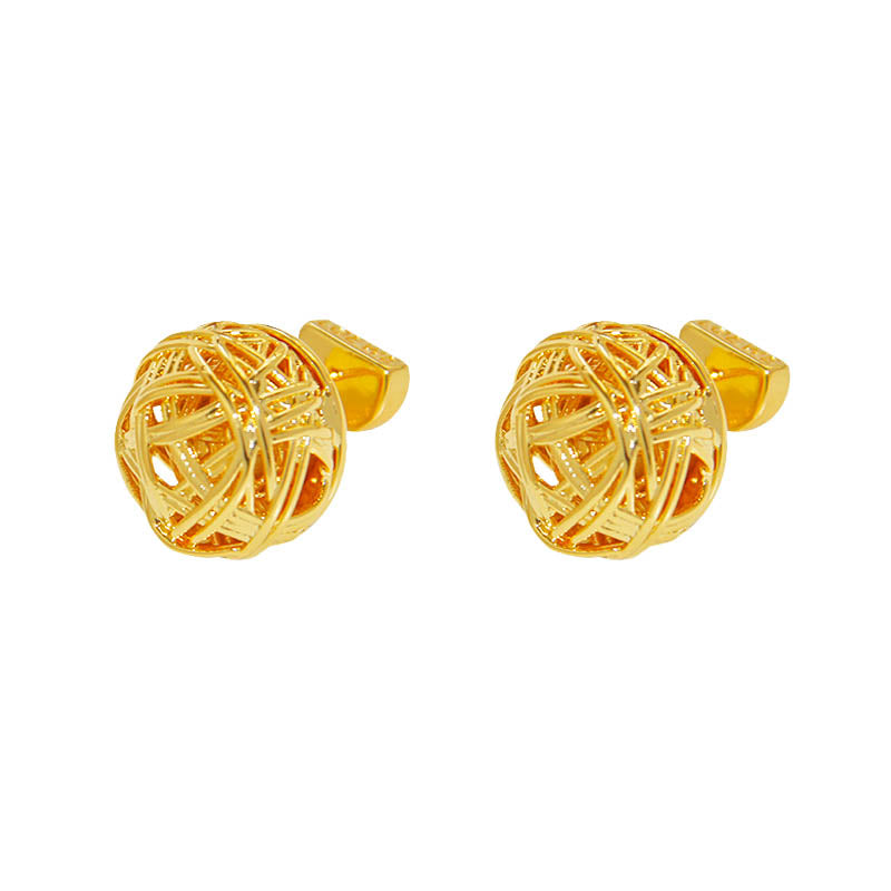 Gold Cut-out Woven Ball Stud Earrings