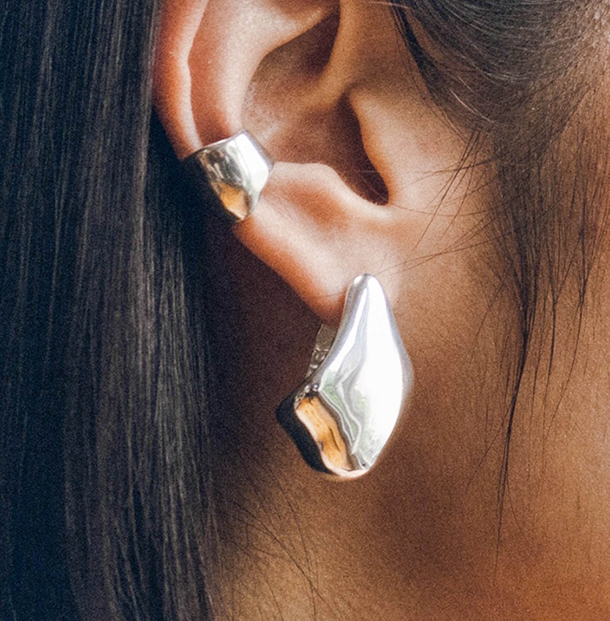 Silver Irregular Geometric Hoop Statement Earrings