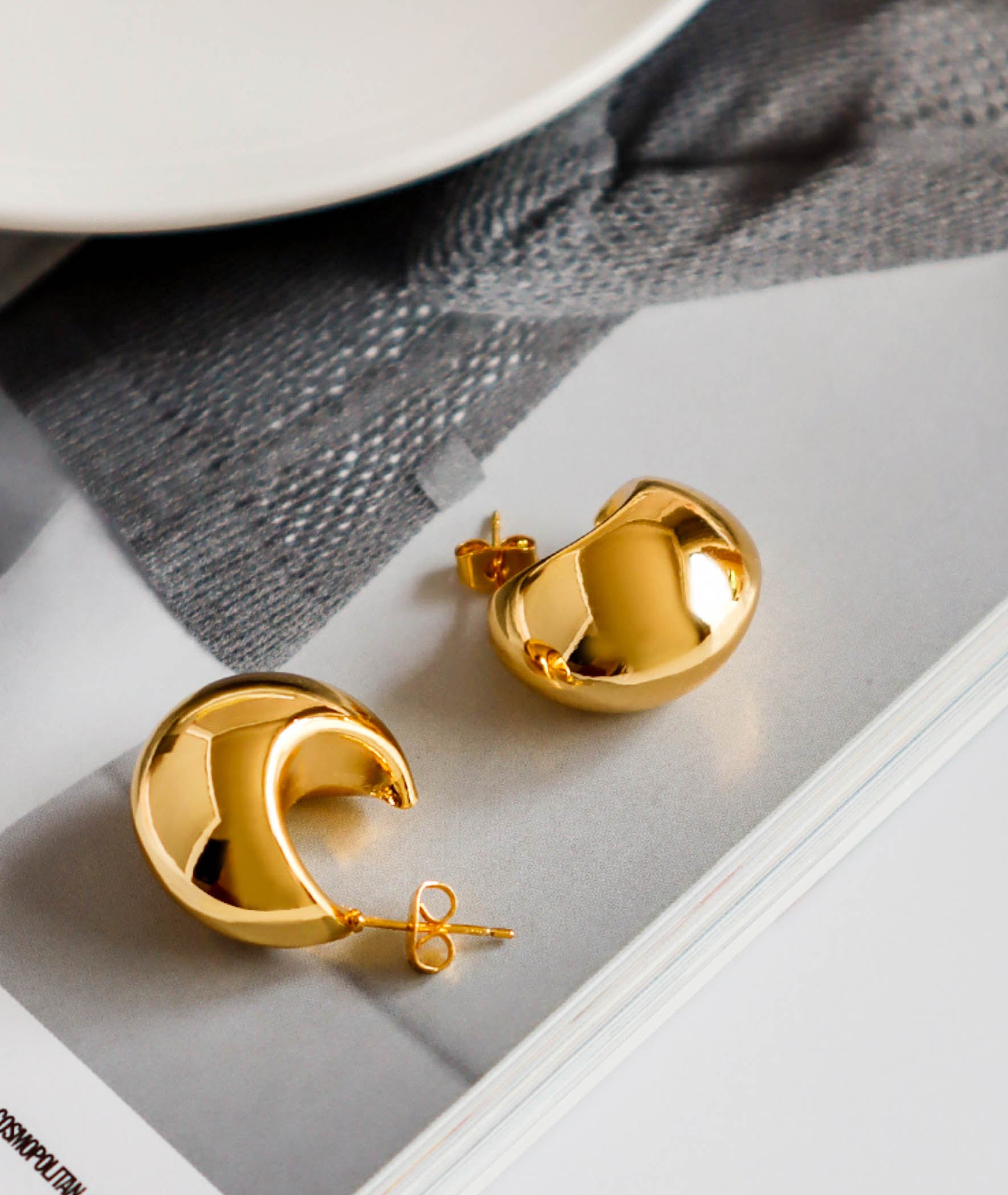 Gold Crescent C Shaped Hoop Gold Earrings