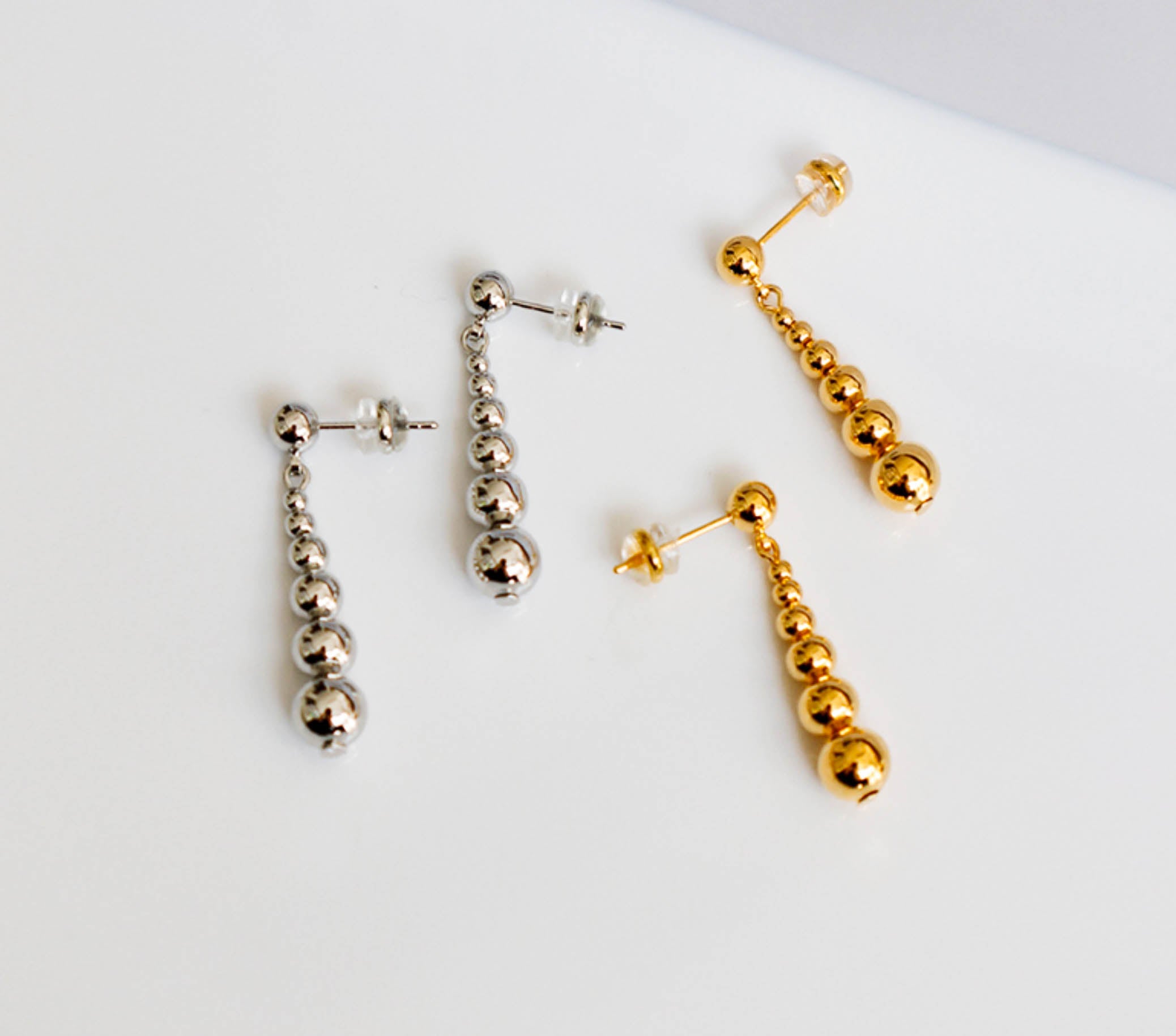 Gold/ Silver Small Ball Beaded Drop Earrings