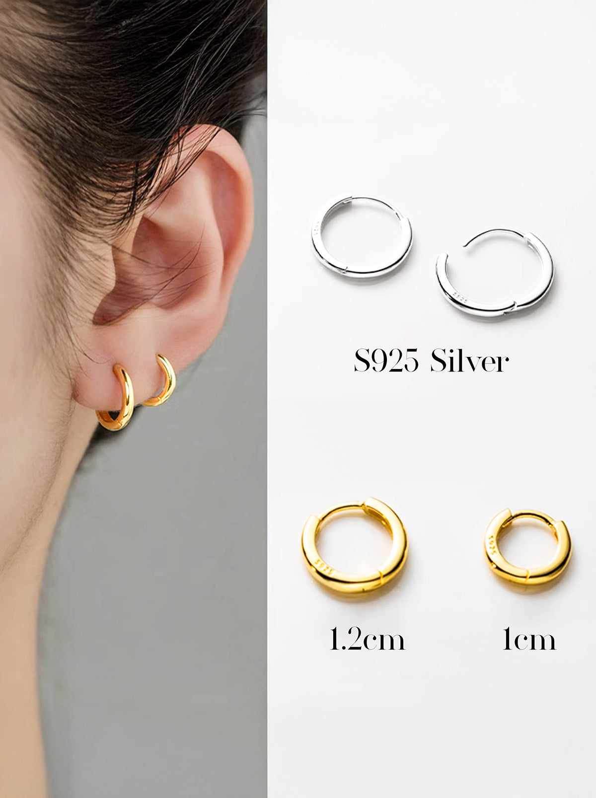 S925 Silver Huggie Hoop Earrings