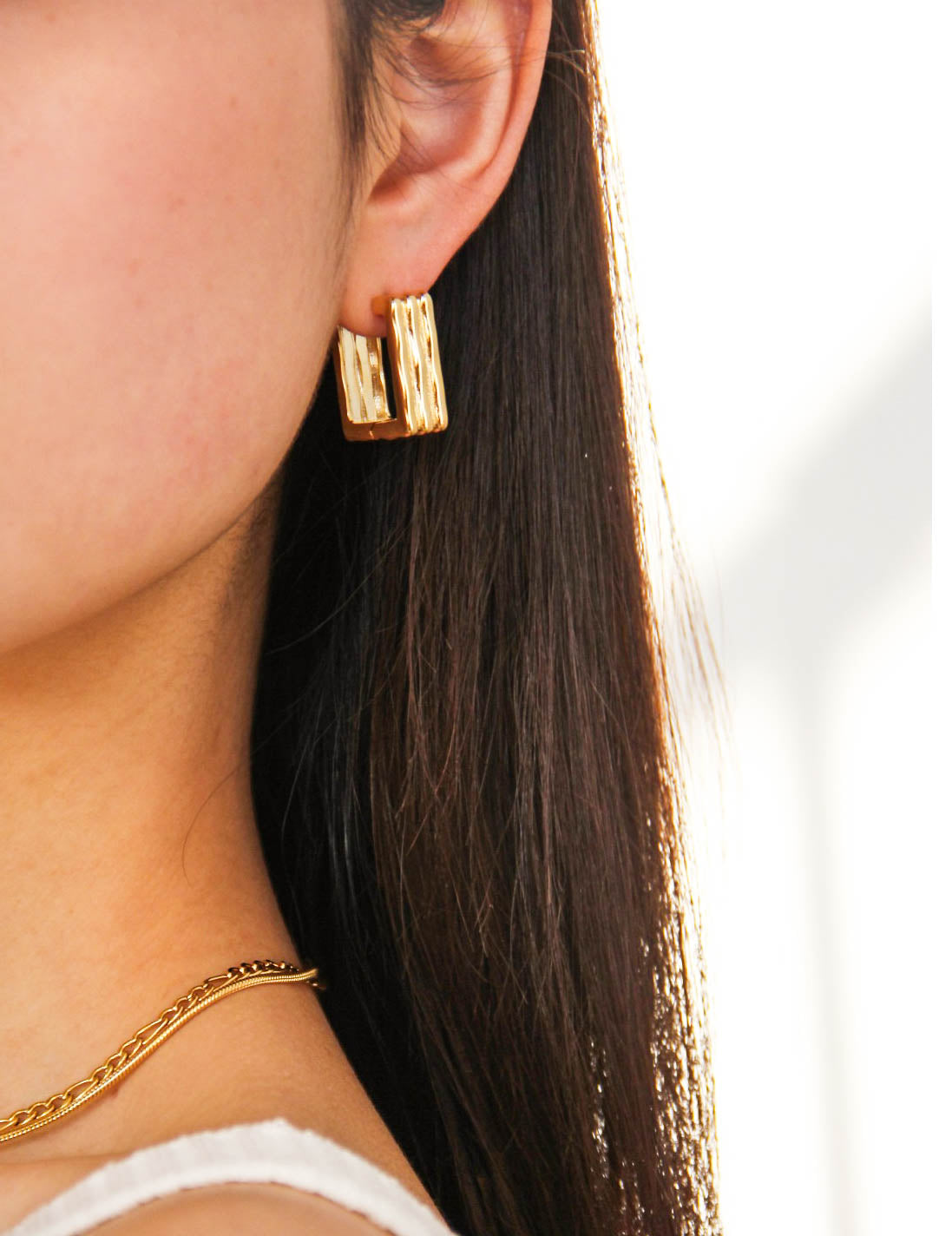 Gold Striped Square Hoop Earrings