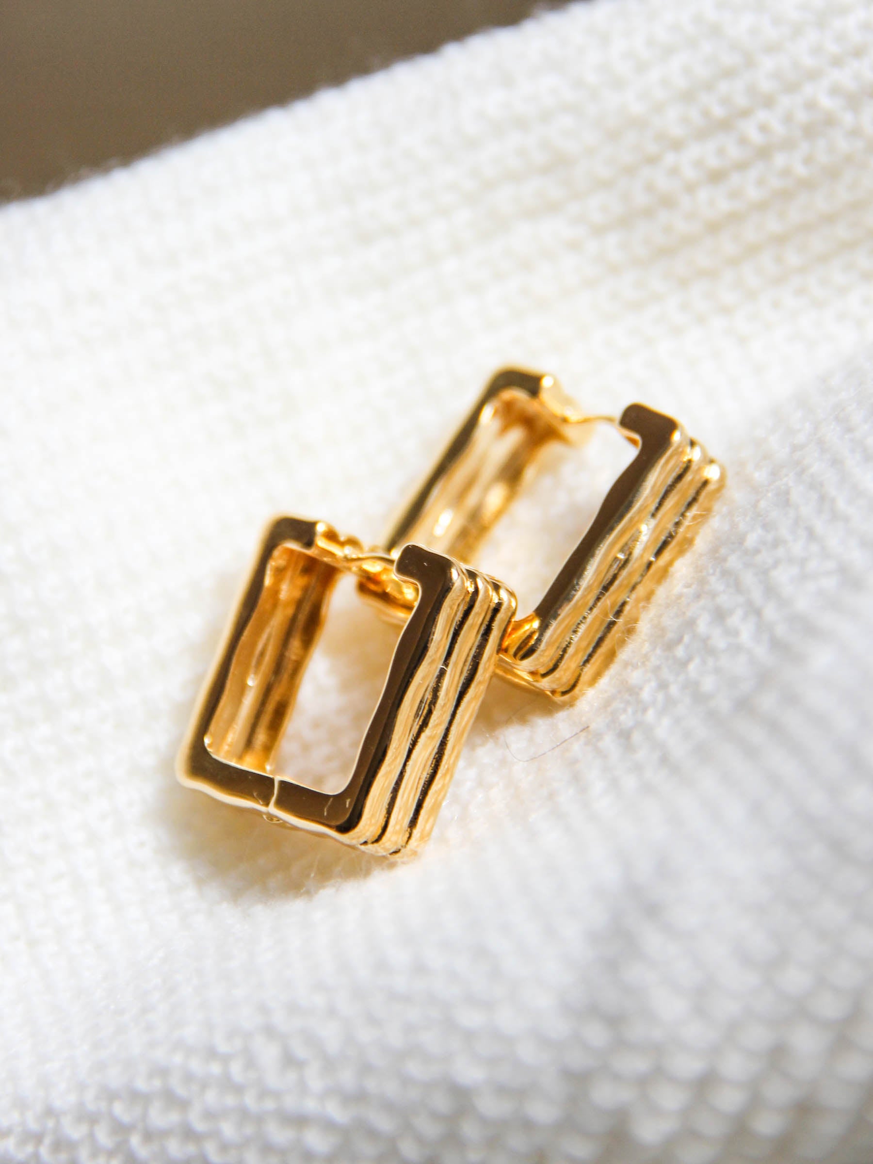 Gold Striped Square Hoop Earrings