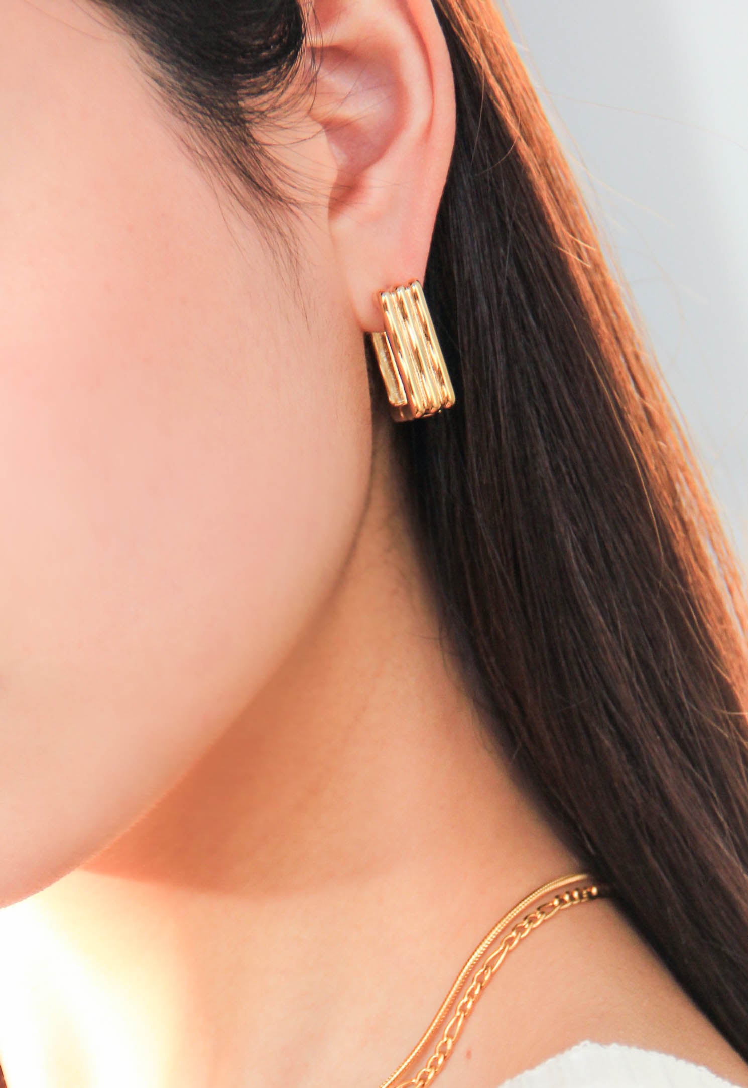 Gold Striped Square Hoop Earrings