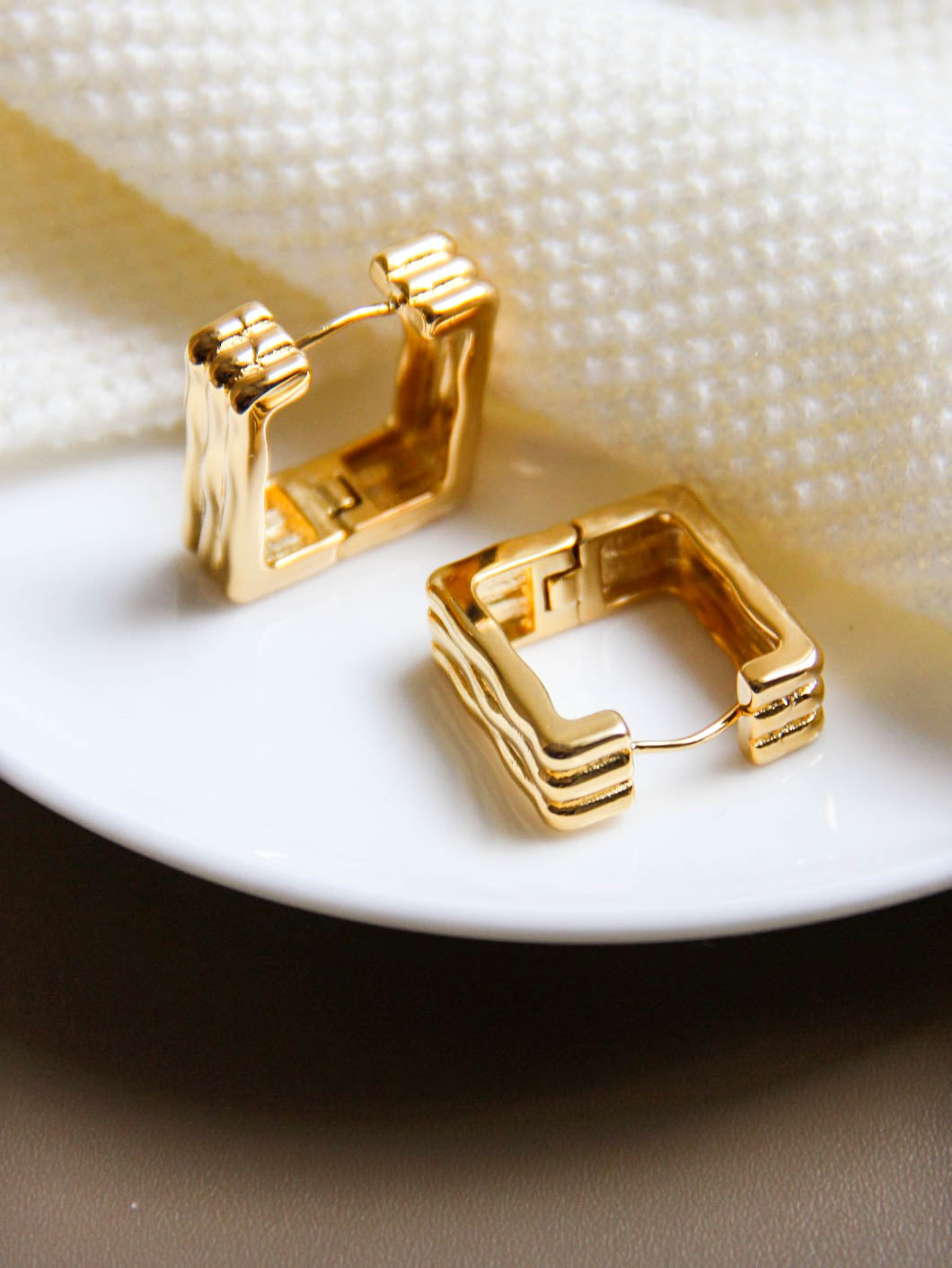 Gold Striped Square Hoop Earrings