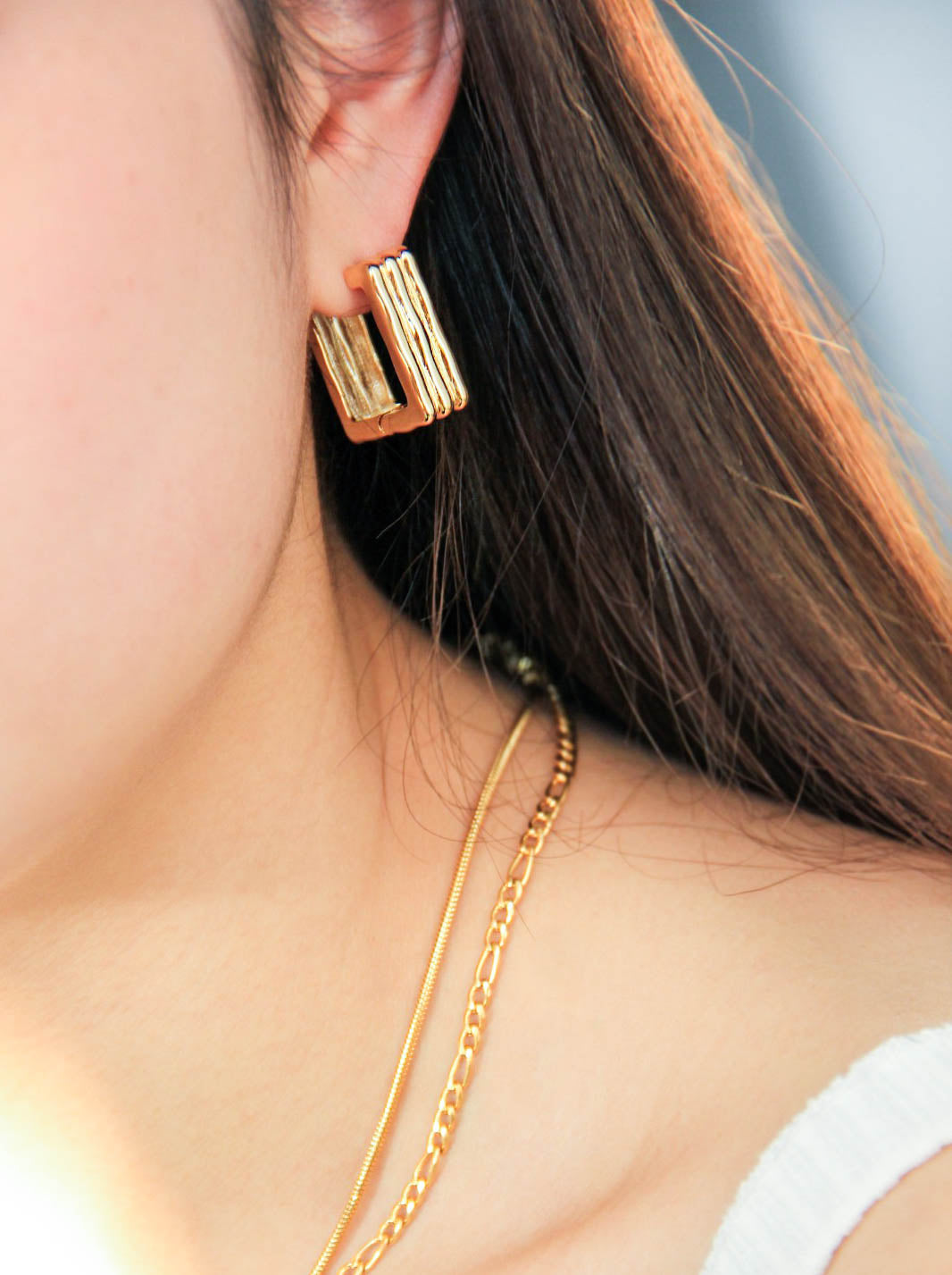 Gold Striped Square Hoop Earrings