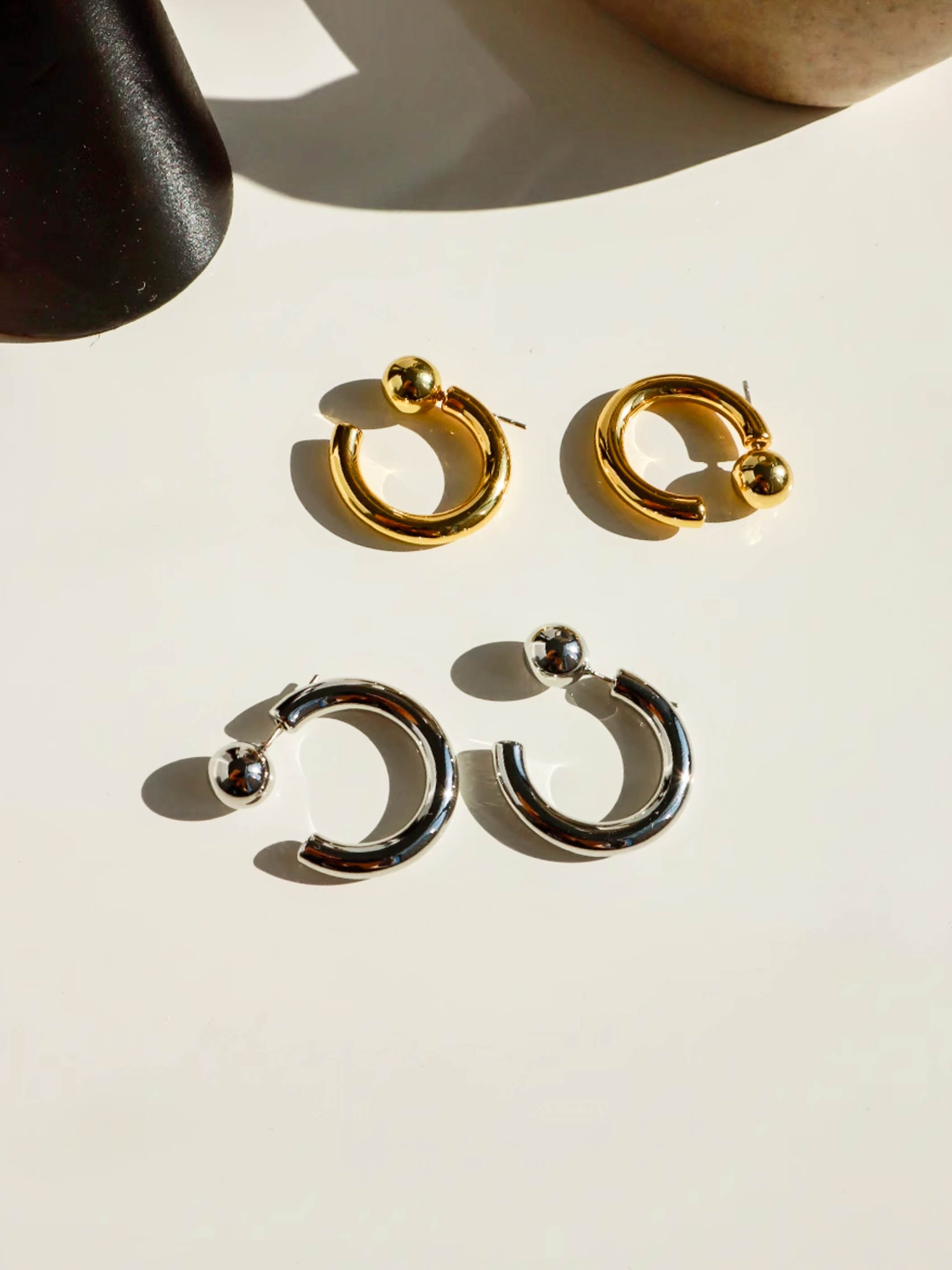 Gold/ Silver Geometric Ball Hoop Earrings