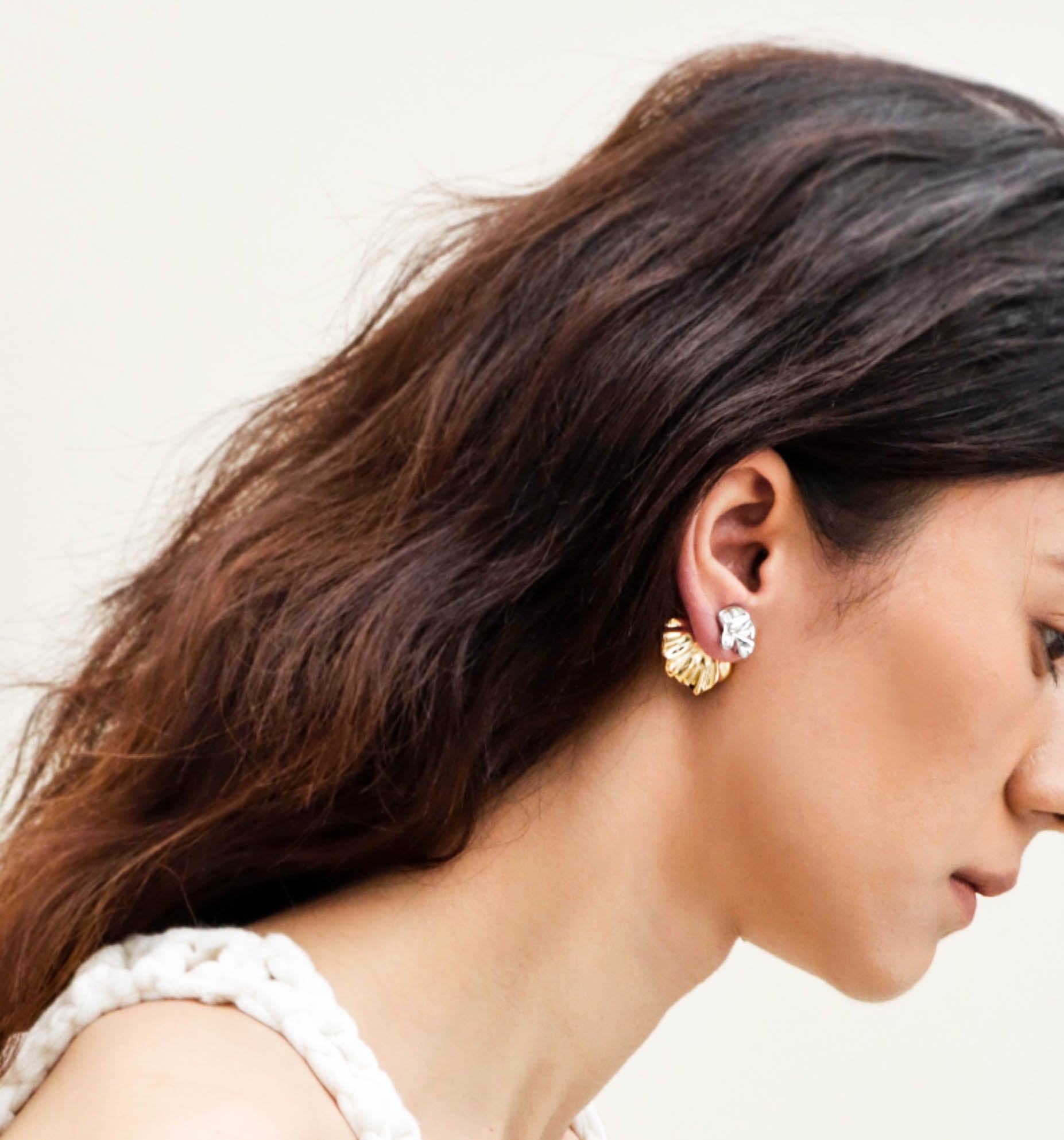 Gold/ Silver Duo Tone Leaf Drop Earrings