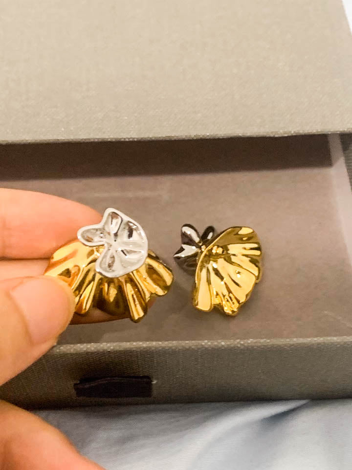 Gold/ Silver Duo Tone Leaf Drop Earrings