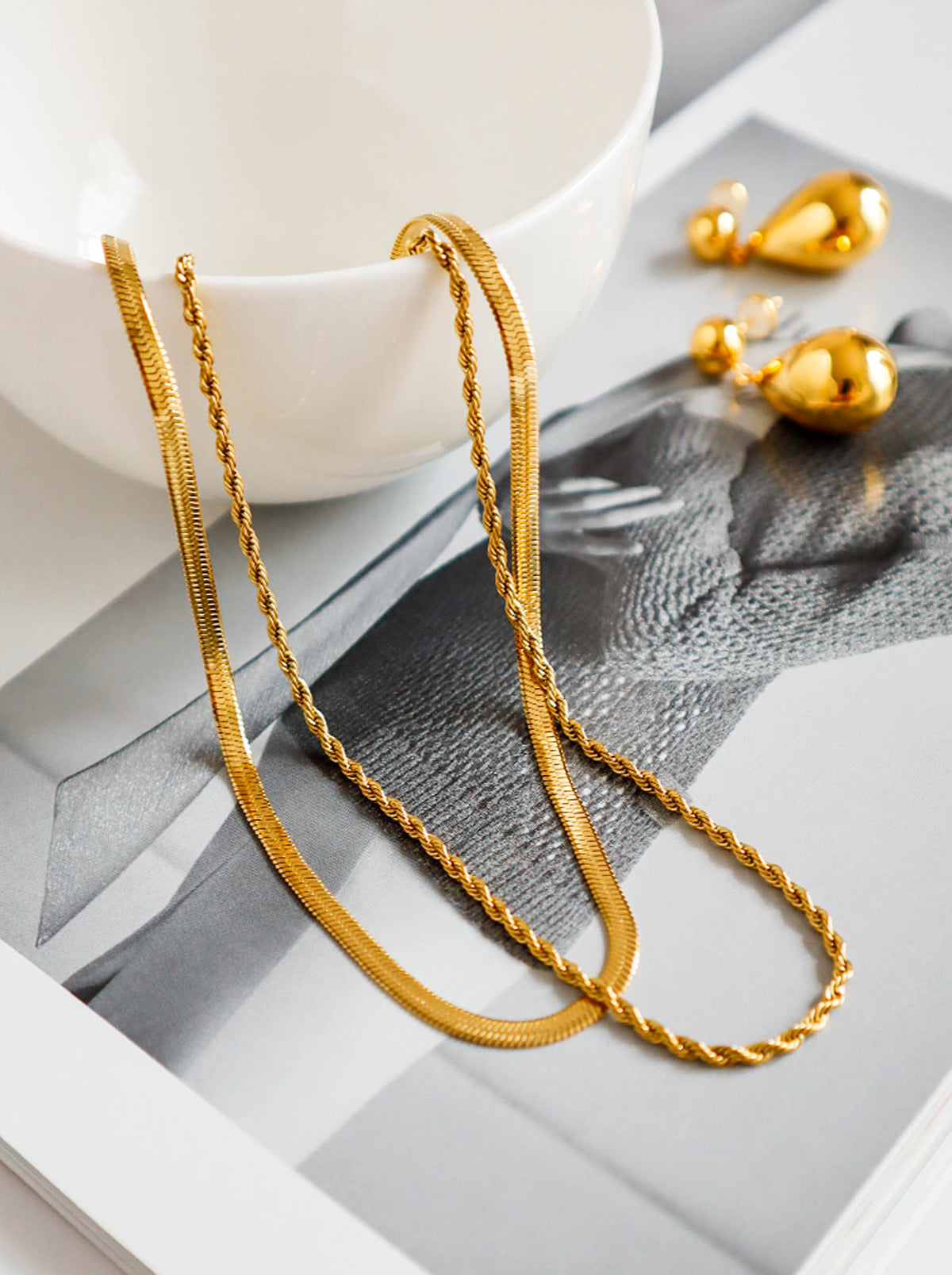 Gold Twisted Snake Chain Double Layer Necklace