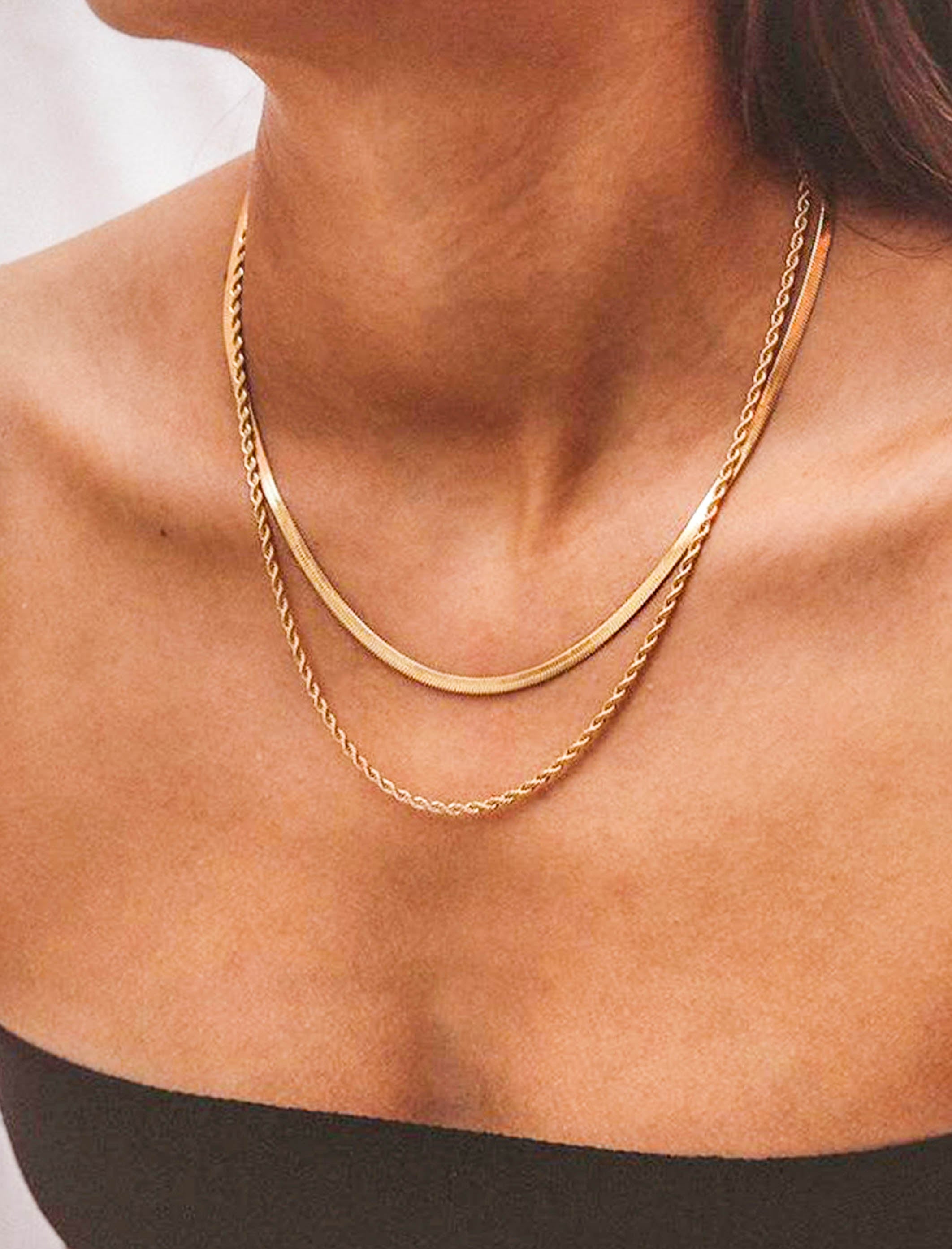 Gold Twisted Snake Chain Double Layer Necklace