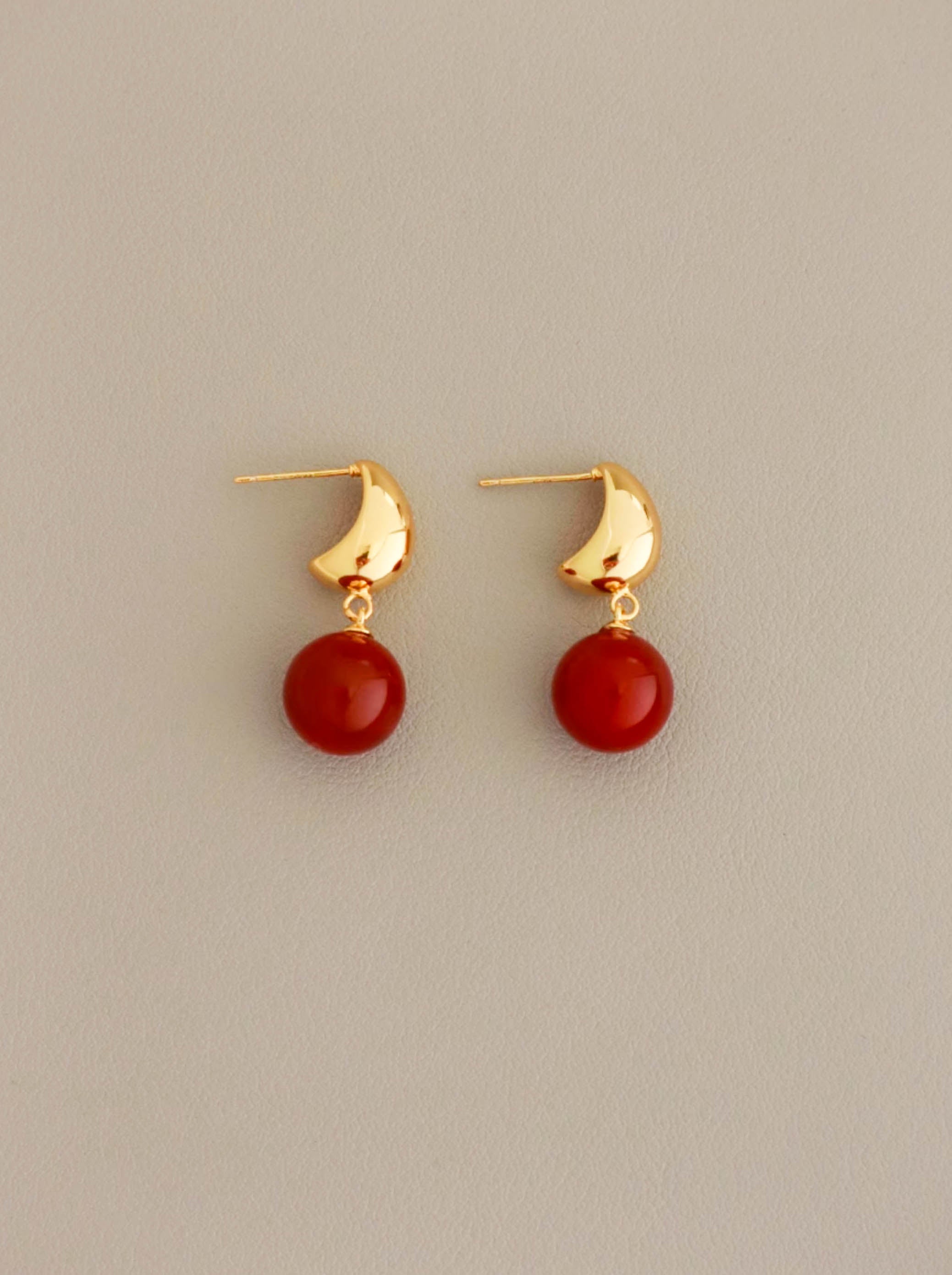 Gold/ Silver Drop Earrings with Red/ Black Agate Balls