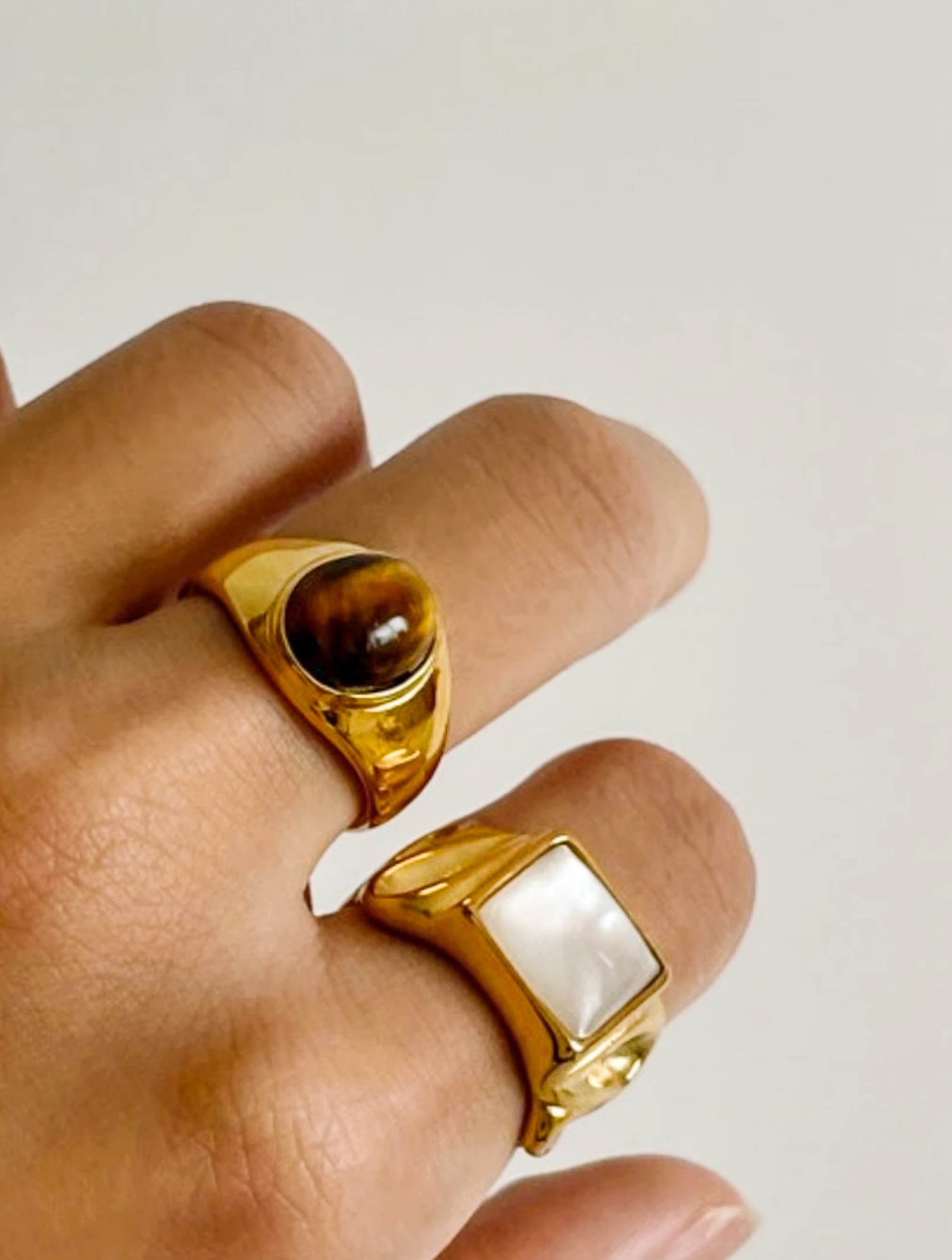 Gold White Shell Pearl Square Statement Ring