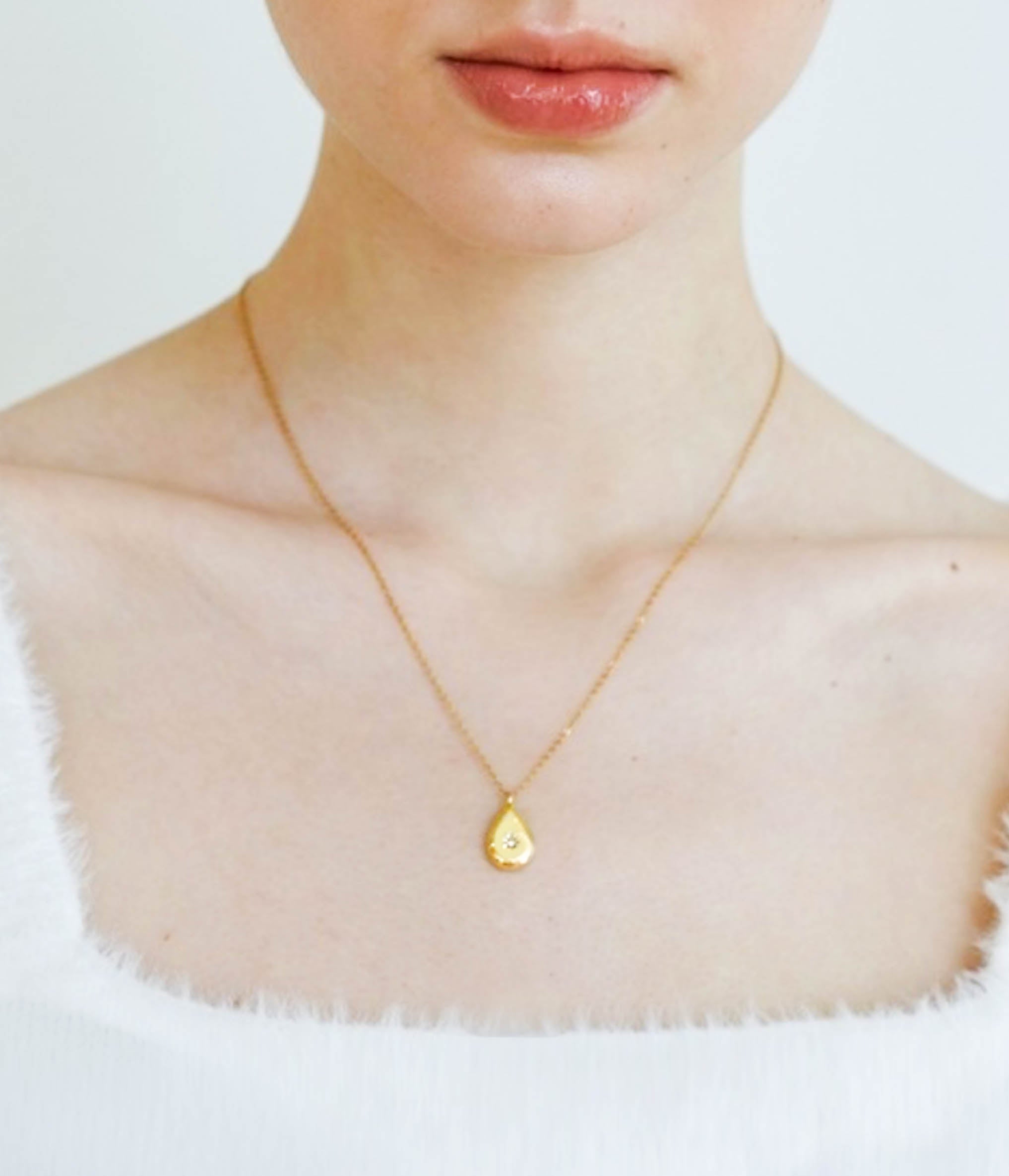 Gold Teardrop Pendant Necklace with Star Rhinestone Accent