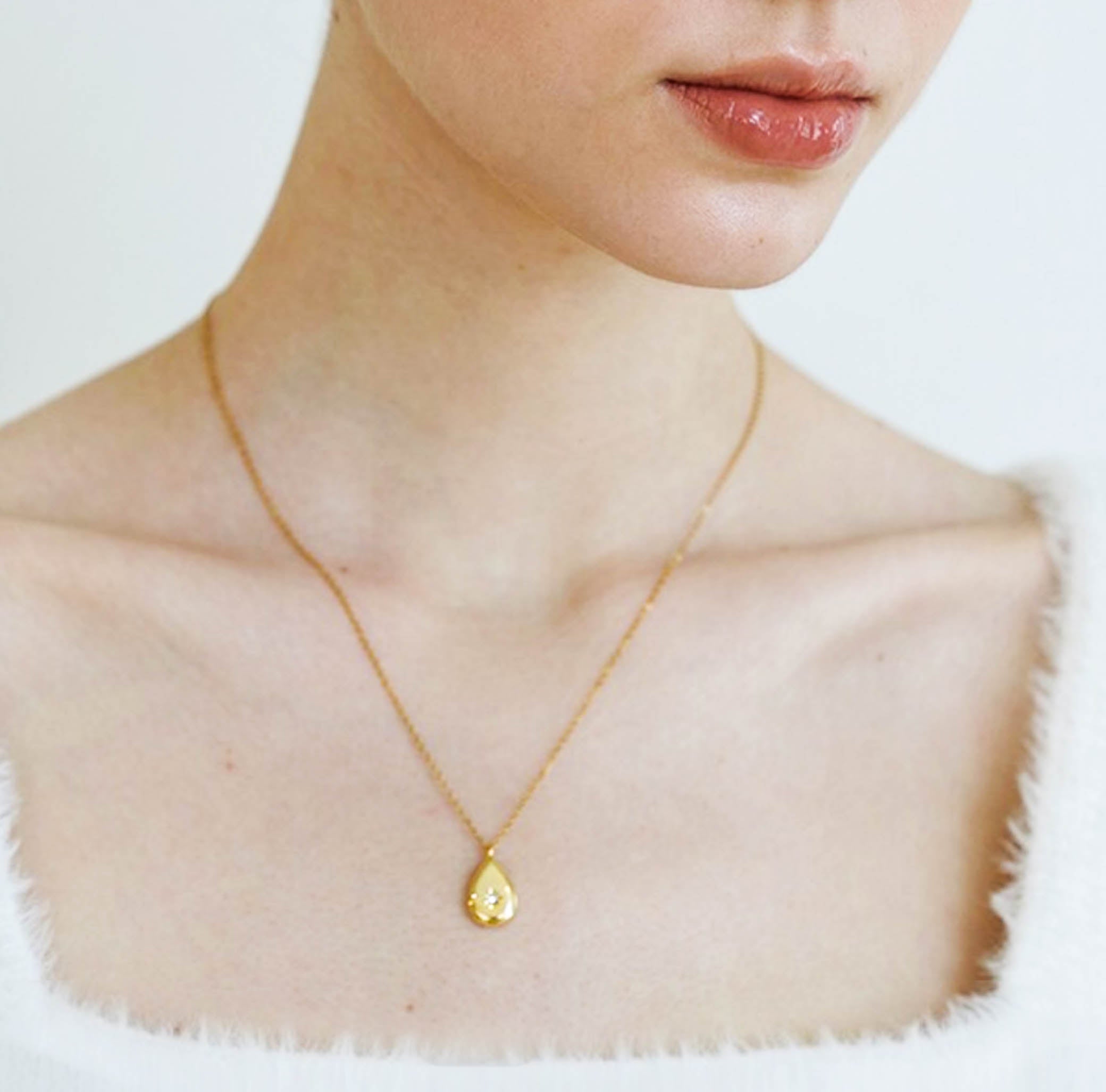 Gold Teardrop Pendant Necklace with Star Rhinestone Accent