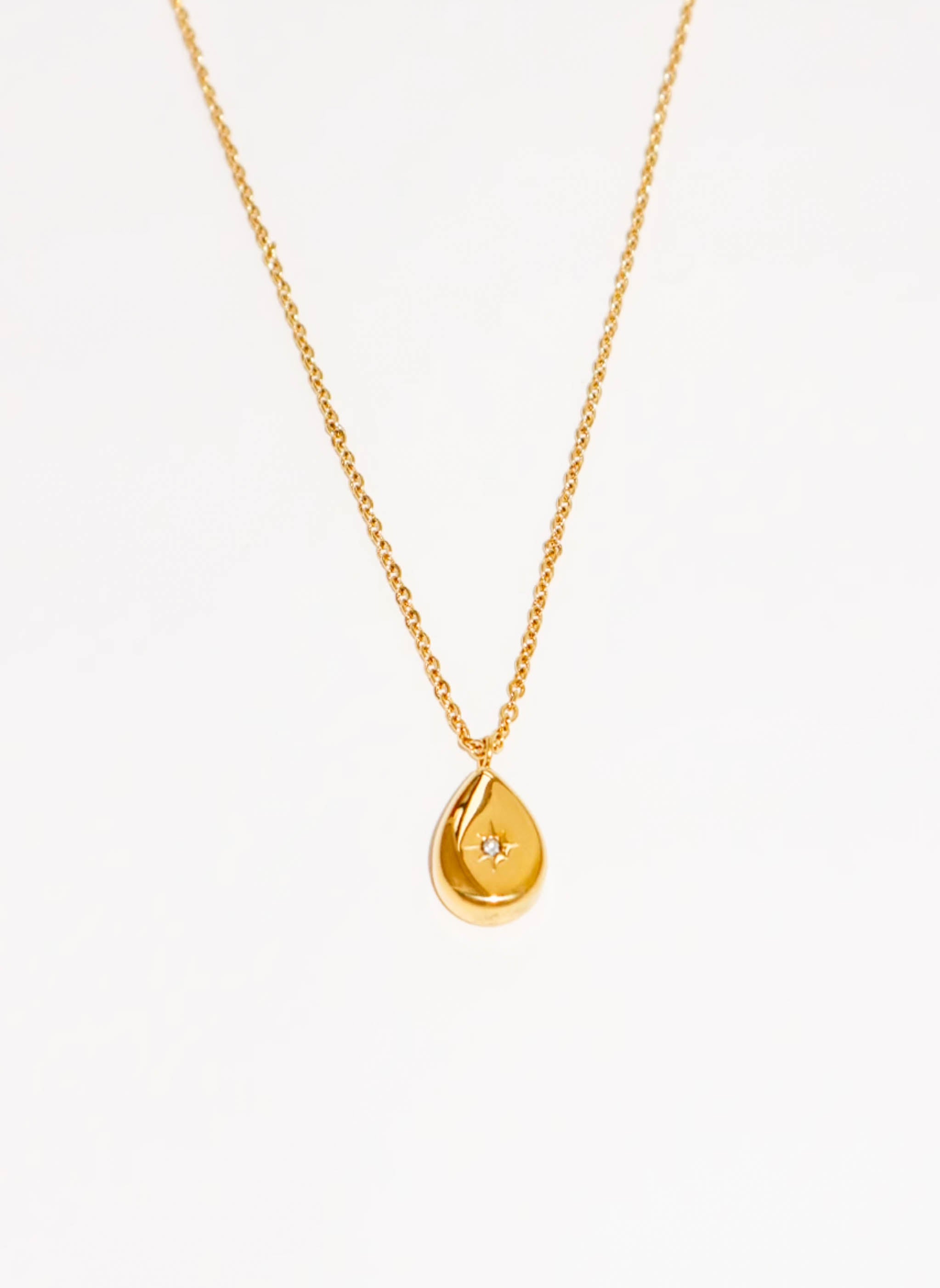 Gold Teardrop Pendant Necklace with Star Rhinestone Accent