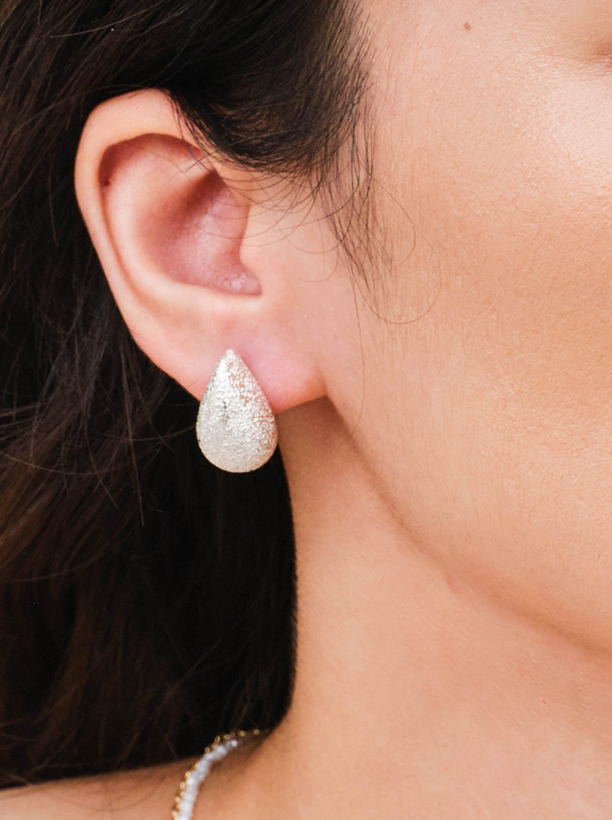 Silver Textured Teardrop Stud Earrings