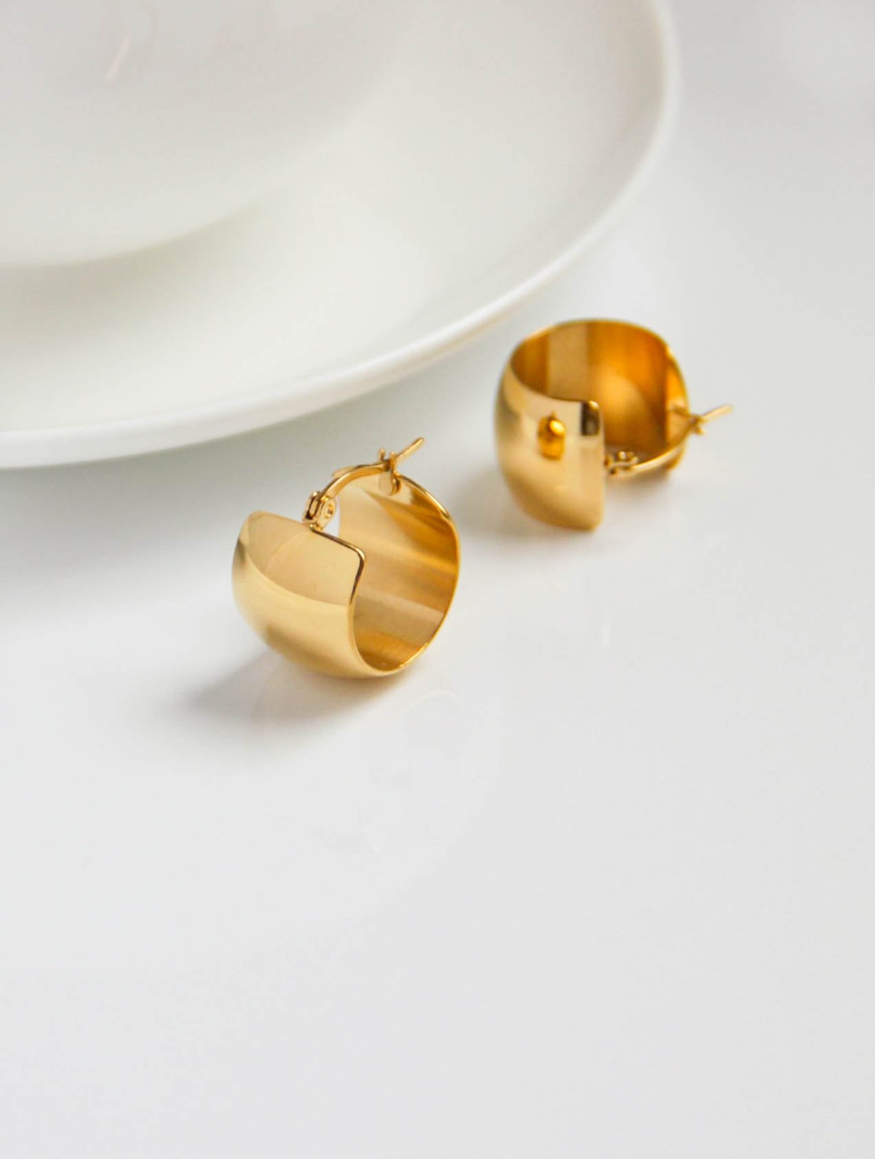 Gold Round Ball Hoop Earrings