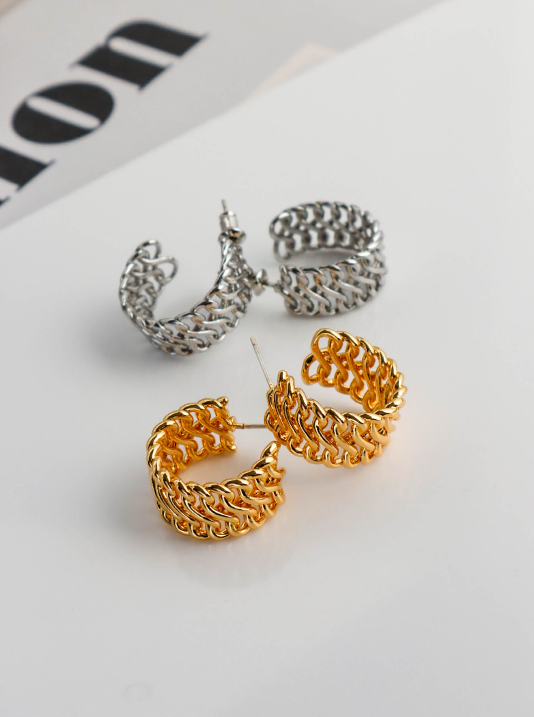 Gold/ Silver Woven Chain Hoop Earring