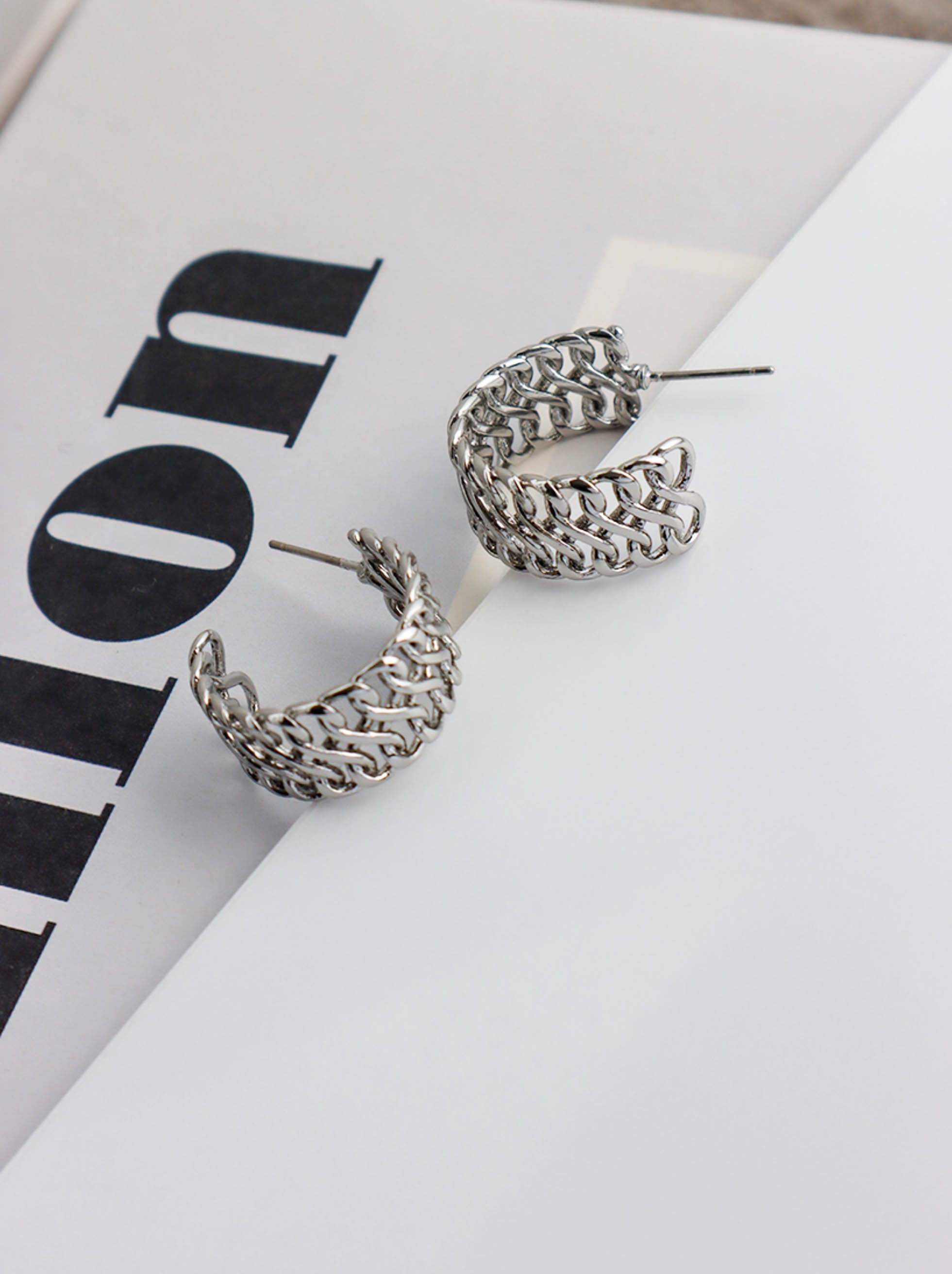 Gold/ Silver Woven Chain Hoop Earring