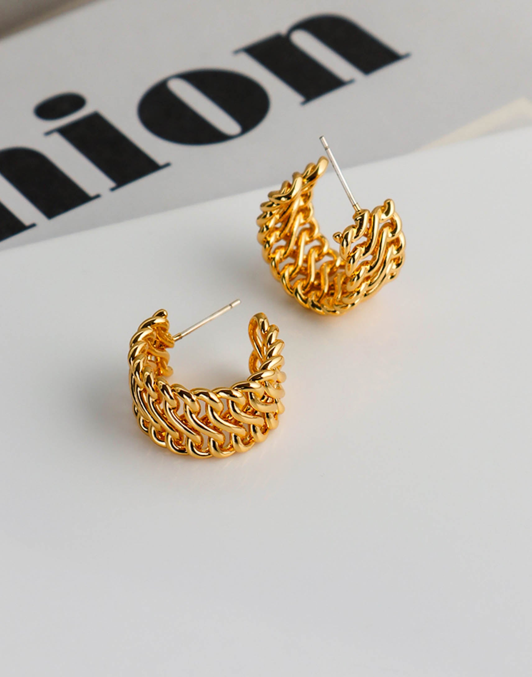 Gold/ Silver Woven Chain Hoop Earring