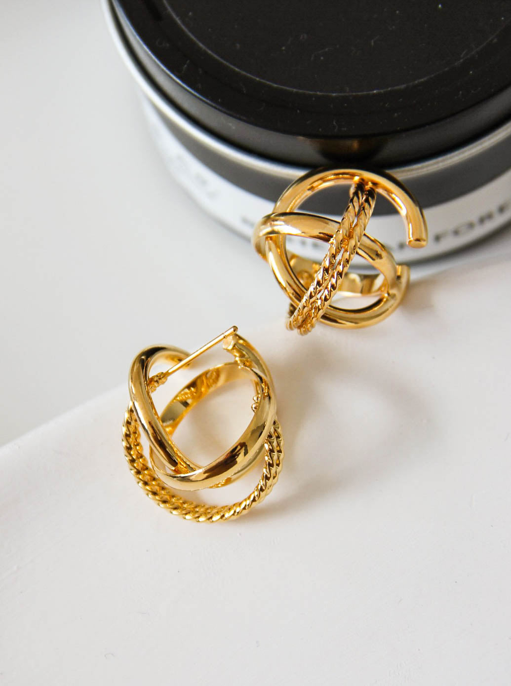 Gold 3D Geometric Links Stud Earrings