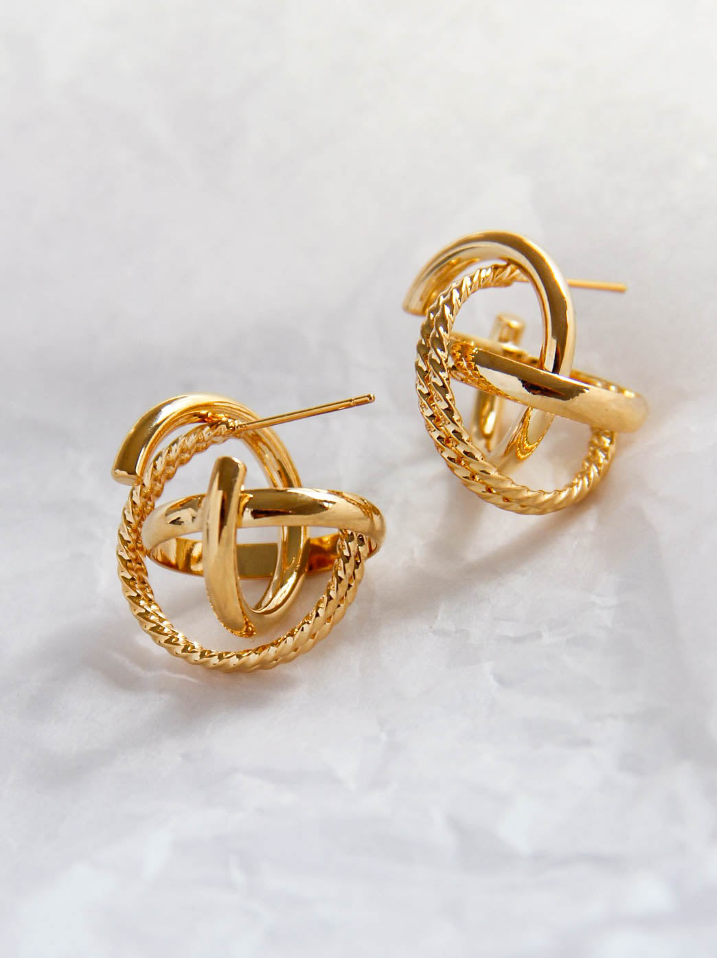 Gold 3D Geometric Links Stud Earrings