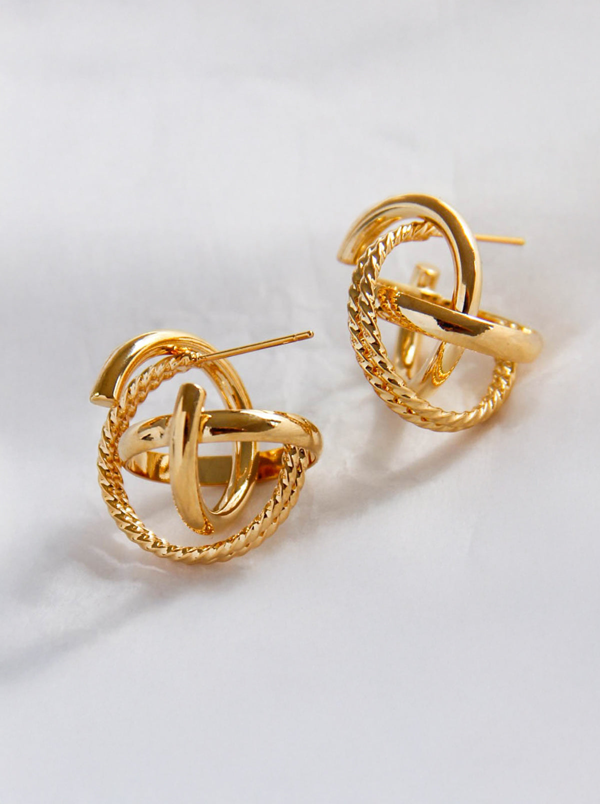 Gold 3D Geometric Links Stud Earrings