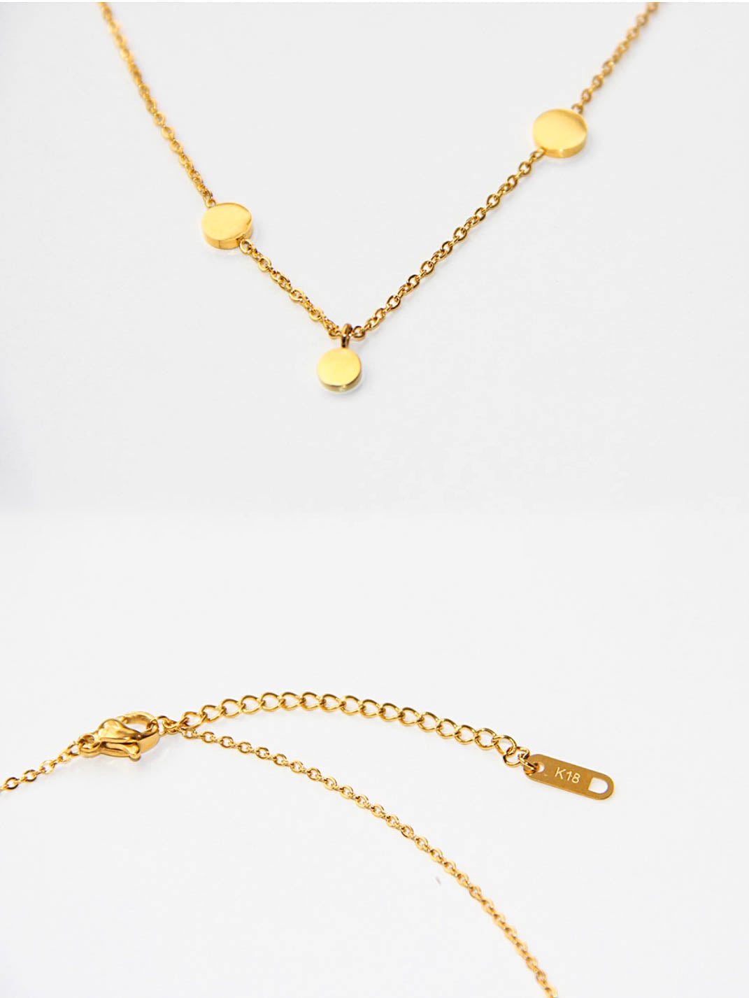 Gold Round Circle Pendant Charm Chain Necklace