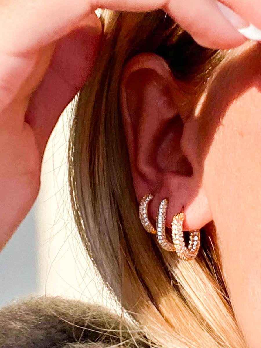 Gold/ Silver Rhinestones Hoop Earrings