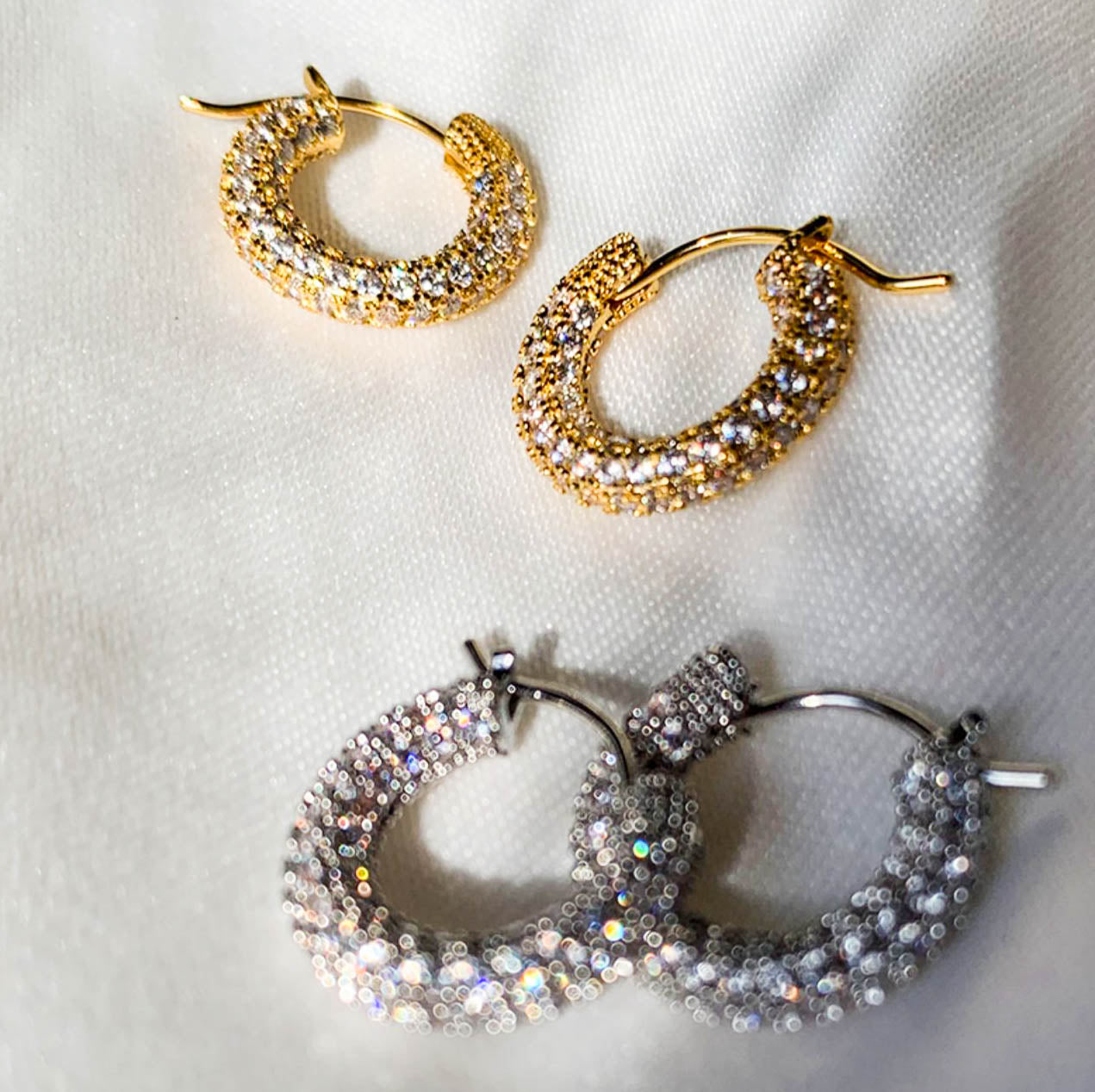 Gold/ Silver Rhinestones Hoop Earrings