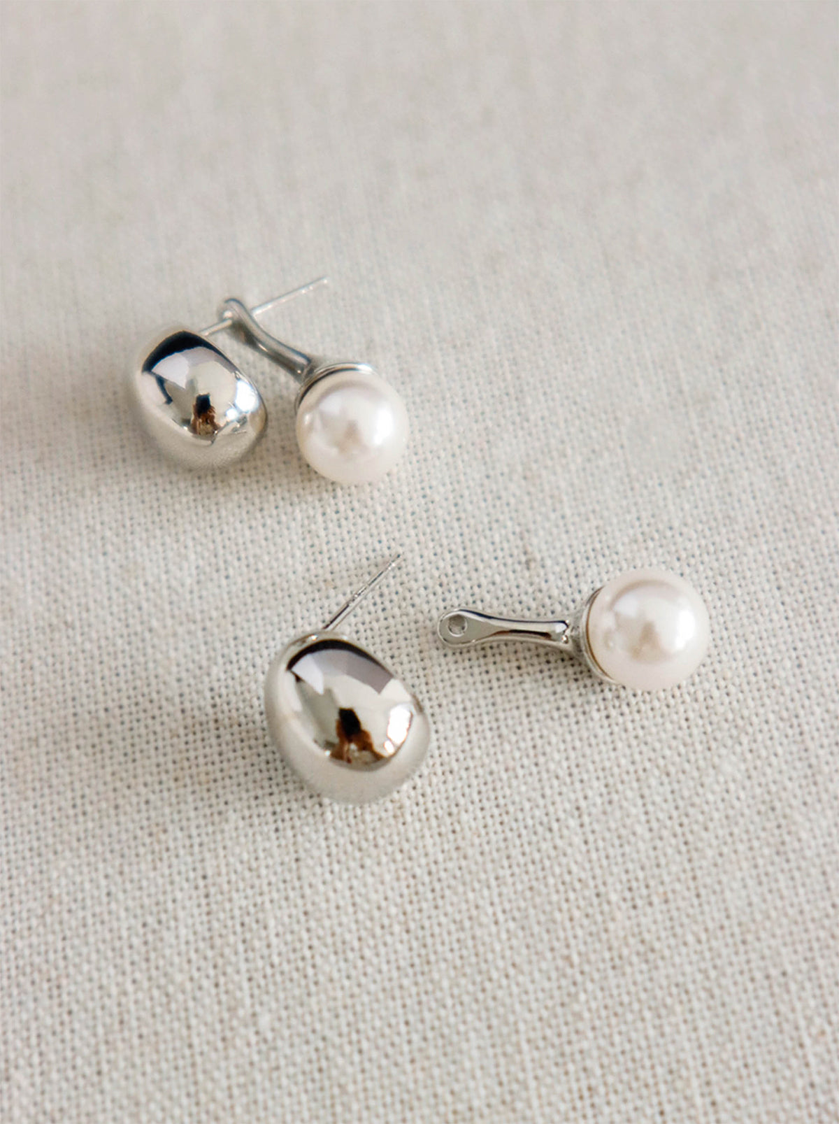 Silver Swarovski Pearl Oval Drop Earrings