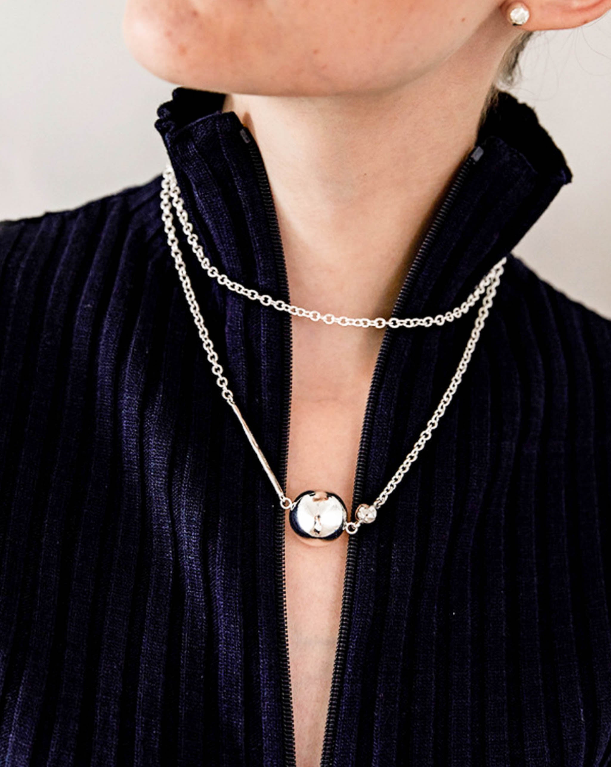 Silver Ball Long Chain Necklace