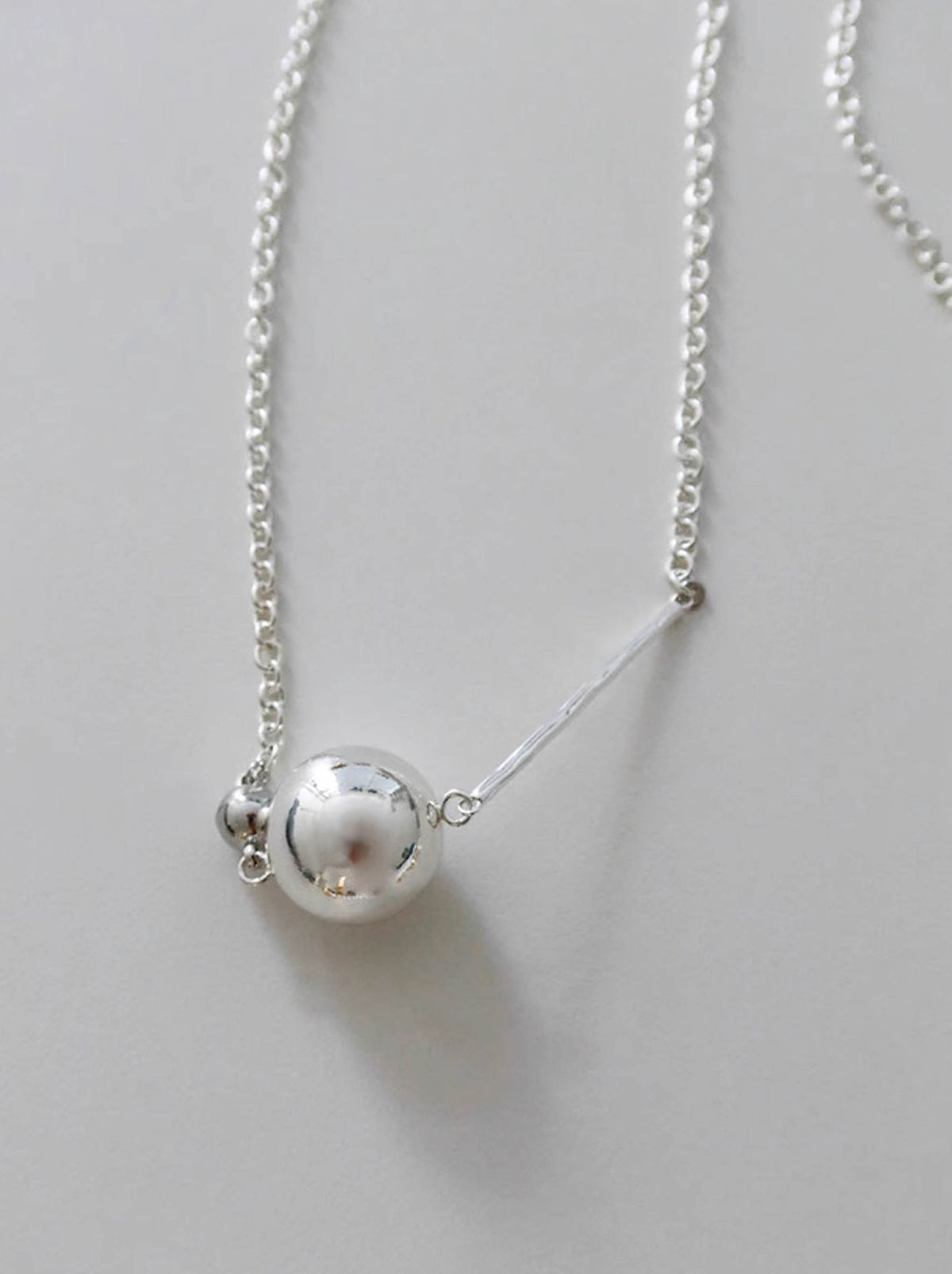 Silver Ball Long Chain Necklace