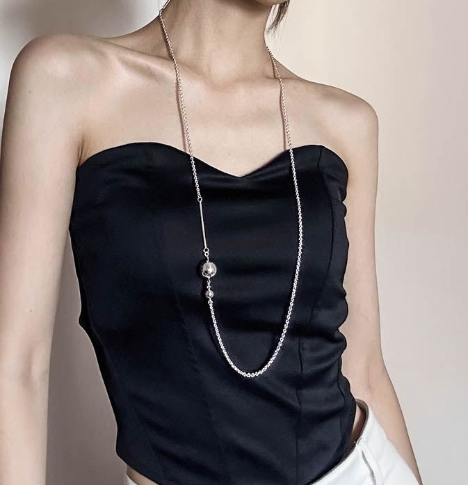 Silver Ball Long Chain Necklace