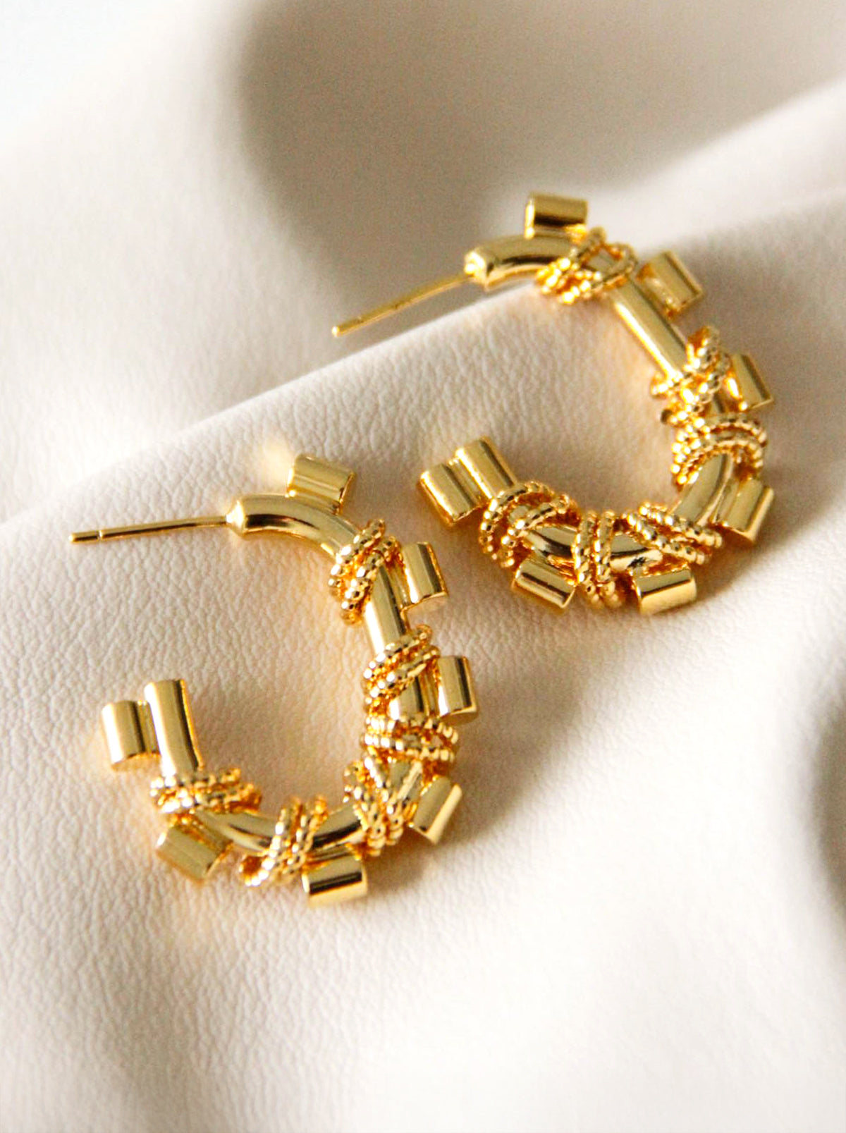 Gold Twisted Chain C Shaped Hoop Earrings