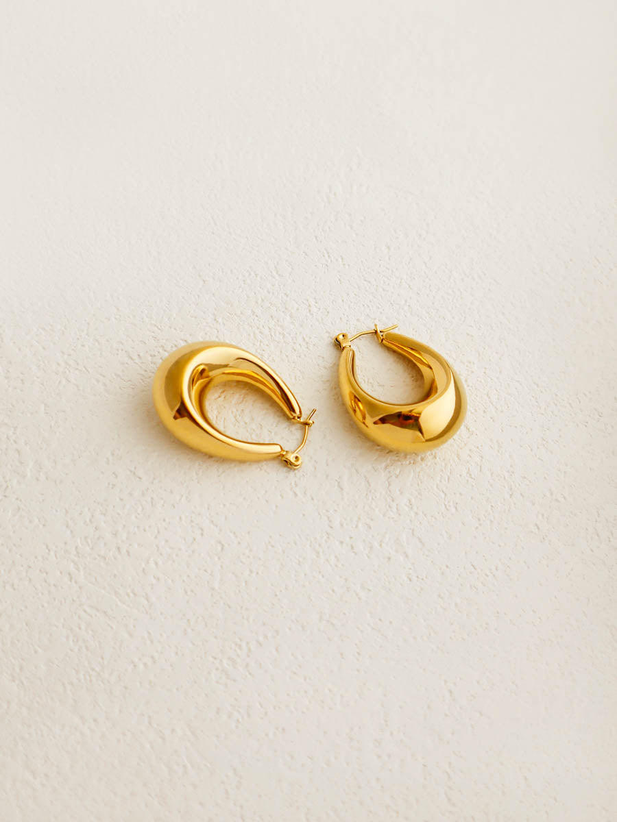 Gold Oval Chunky Hoop Earrings