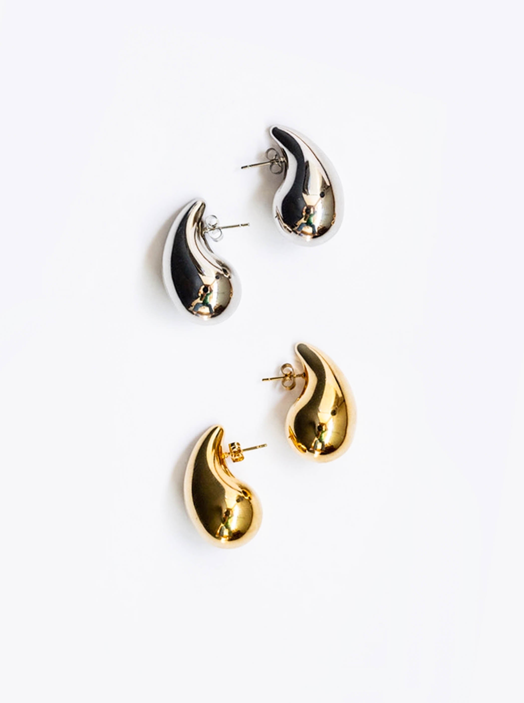 Gold/ Silver Large Teardrop Stud Earrings