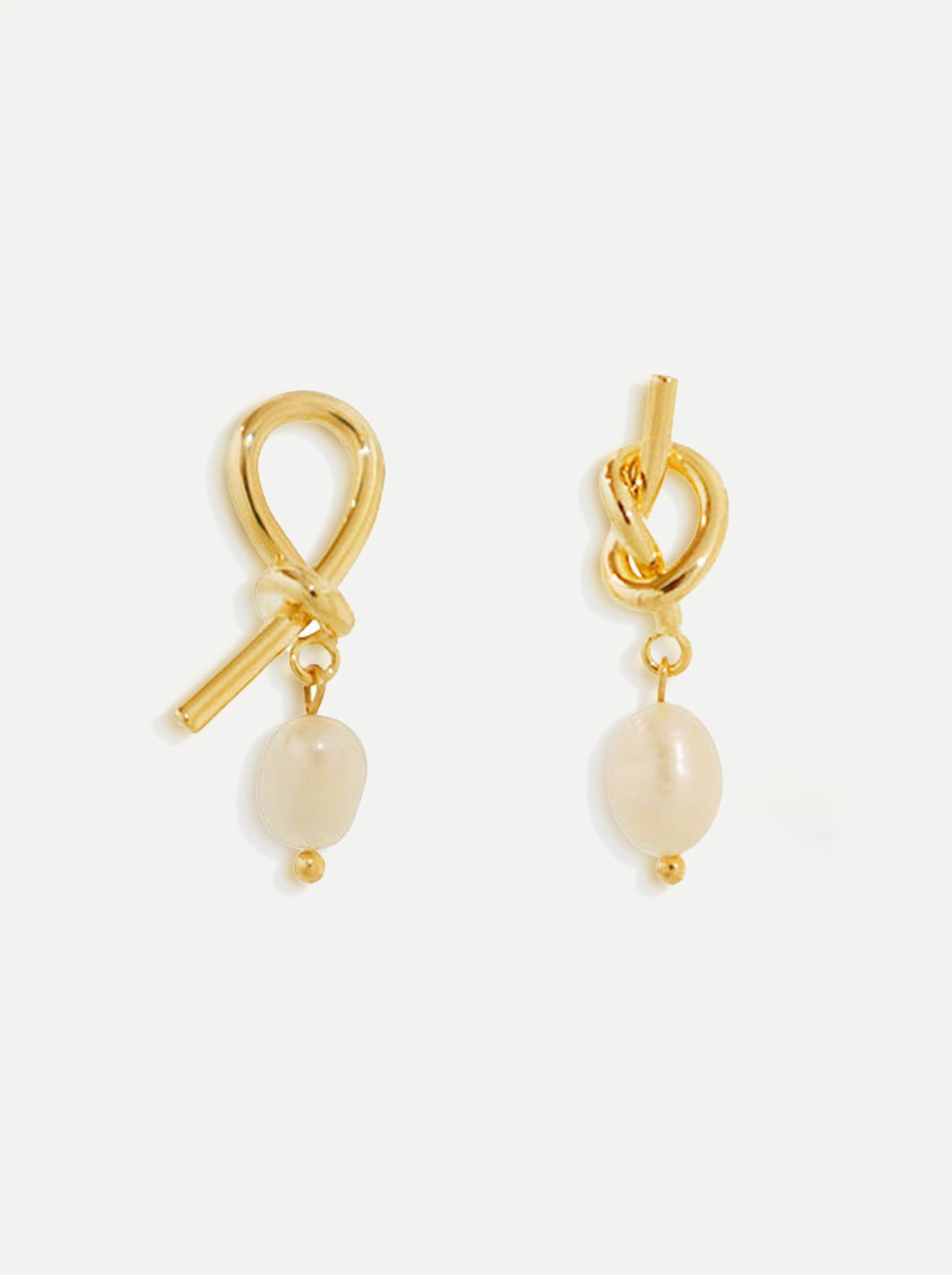 Gold Knot Natural Fresh Water Pearl Drop Earrings