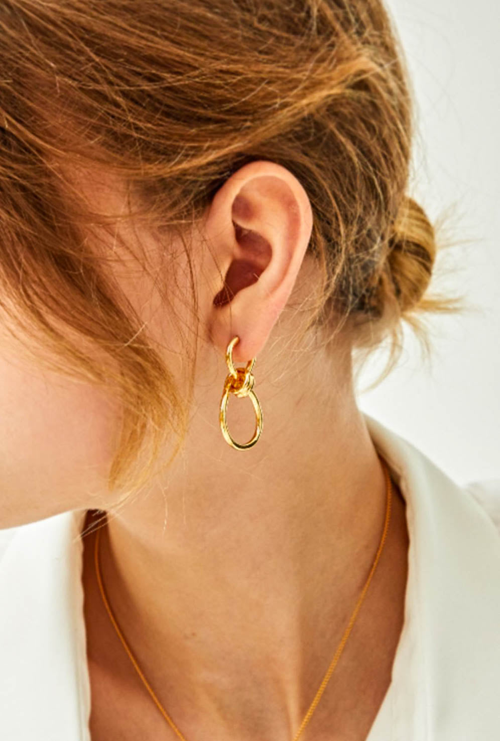 Gold Knot Link Hoop Drop Earrings