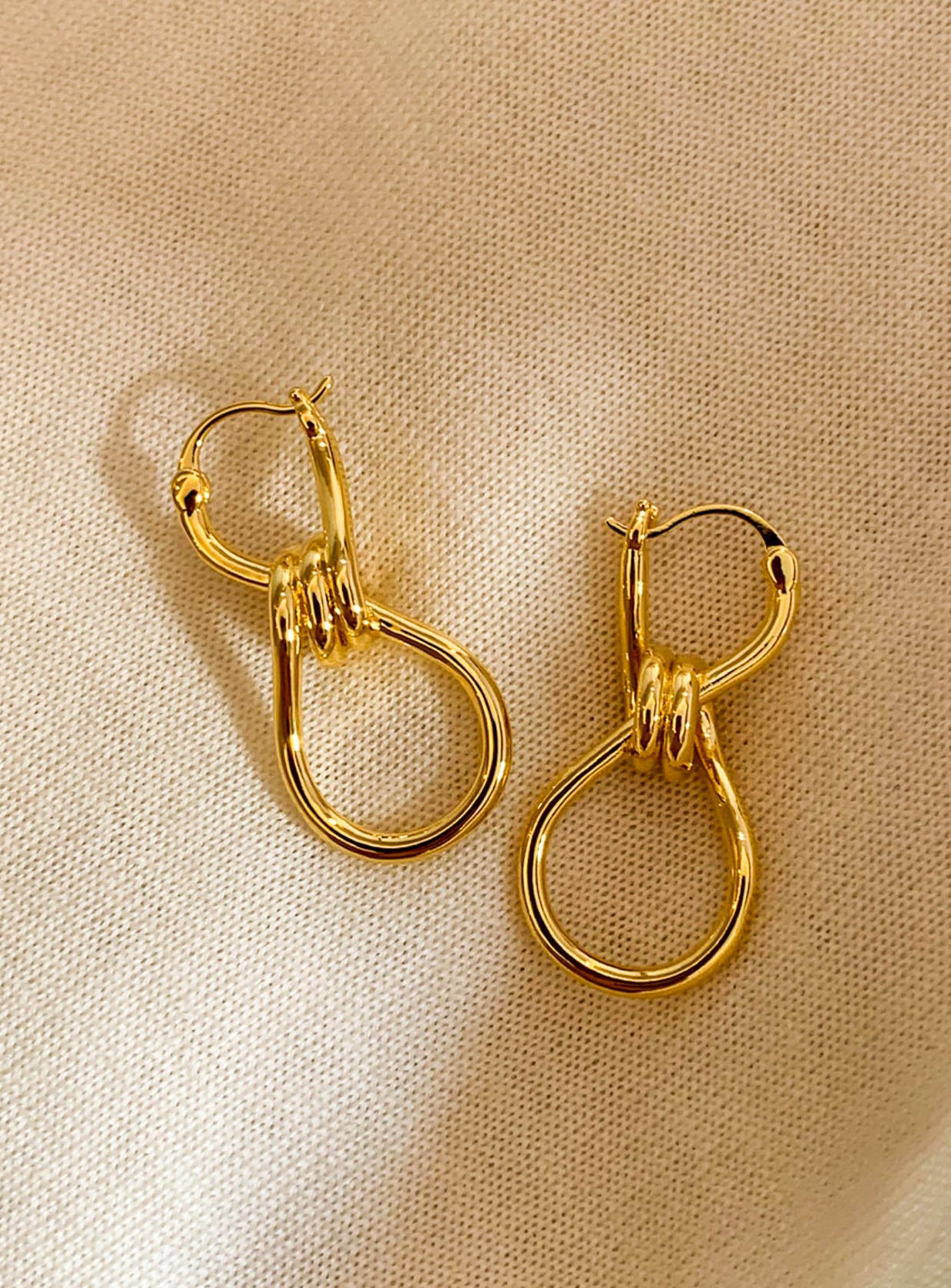 Gold Knot Link Hoop Drop Earrings