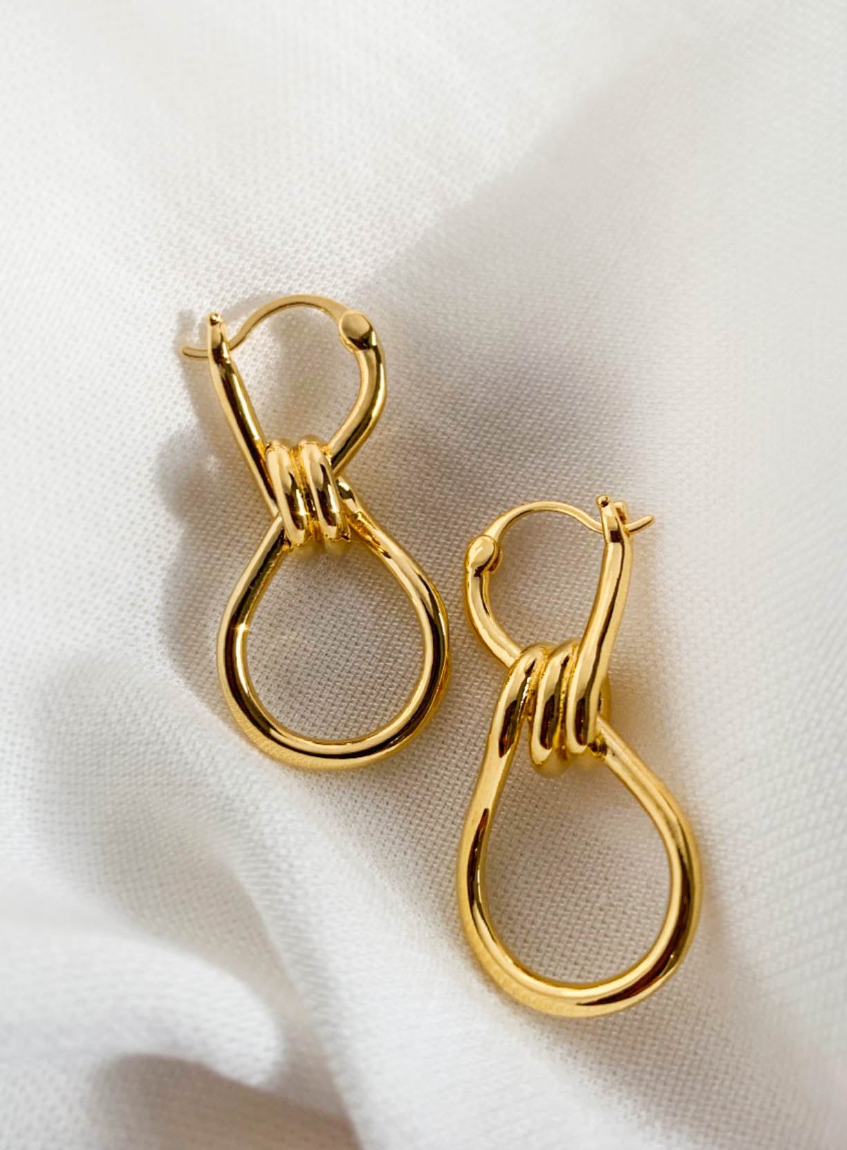 Gold Knot Link Hoop Drop Earrings