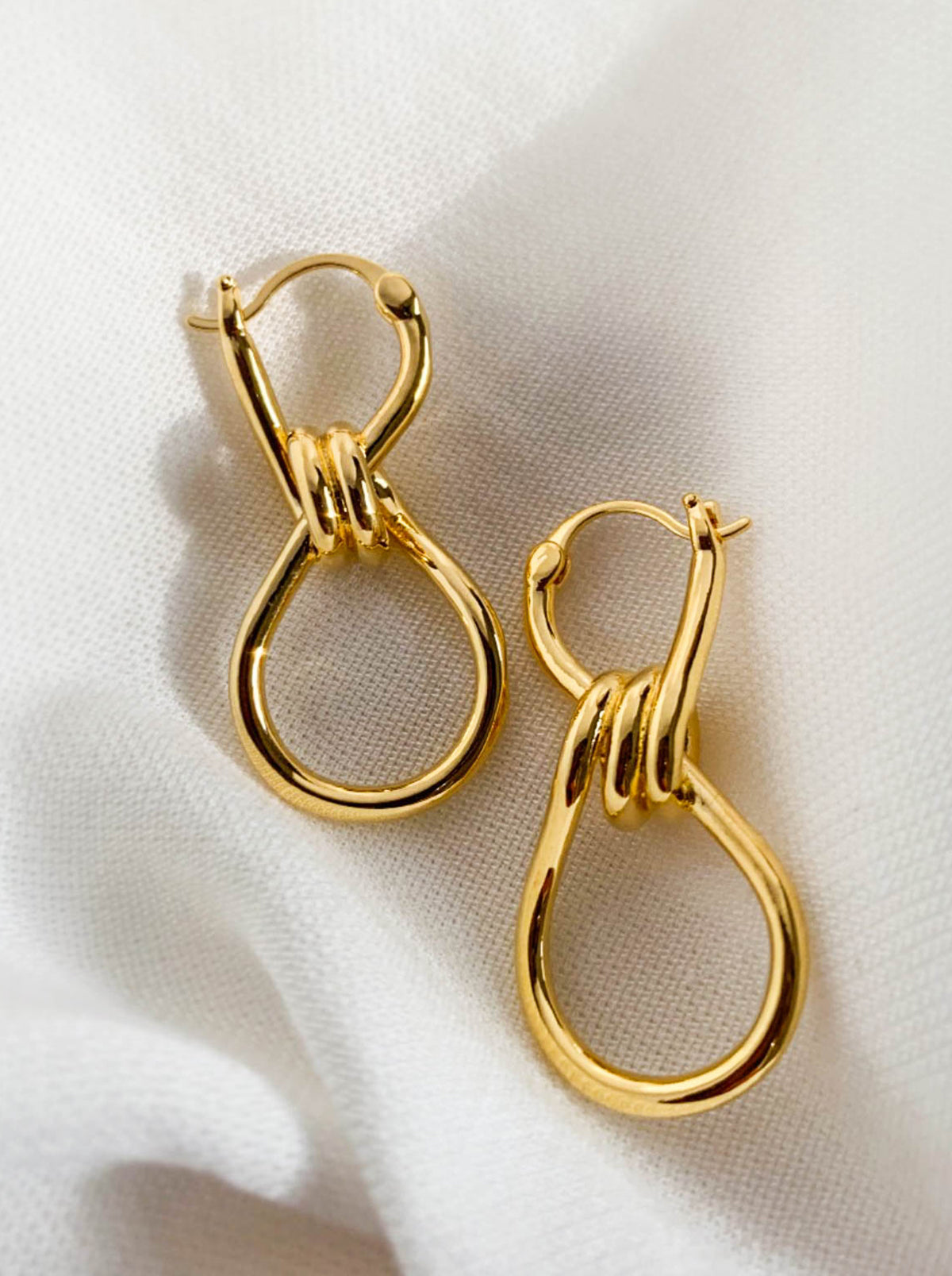 Gold Knot Link Hoop Drop Earrings