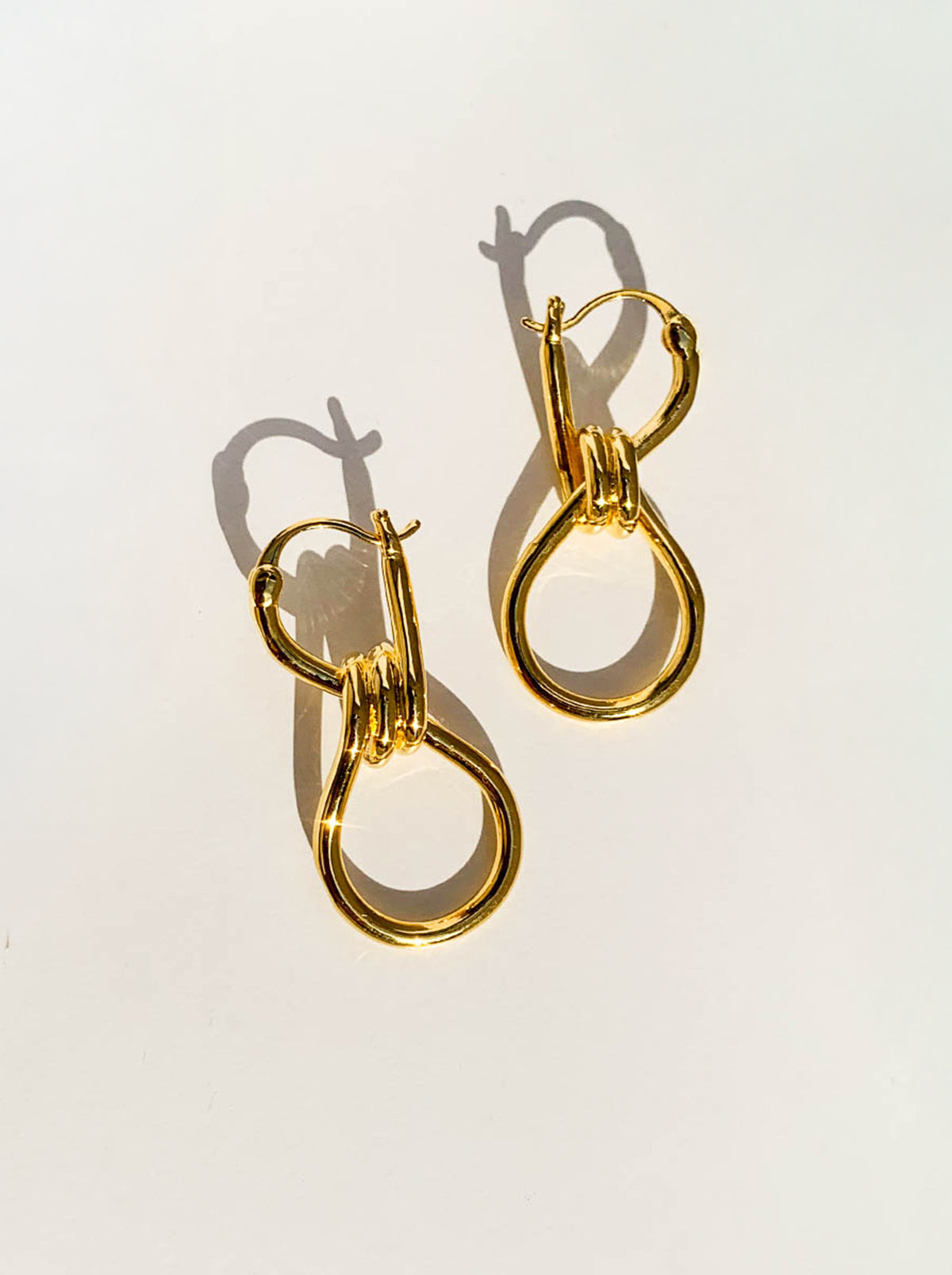 Gold Knot Link Hoop Drop Earrings